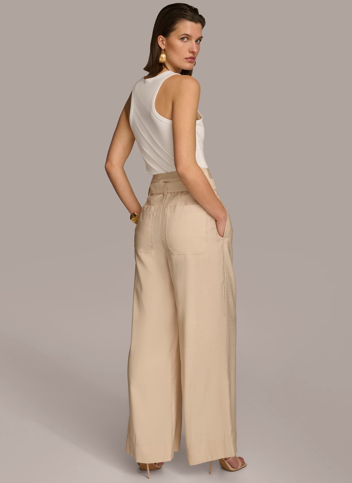 Sand HIGH WAIST WIDE LEG PANT Donna Karan