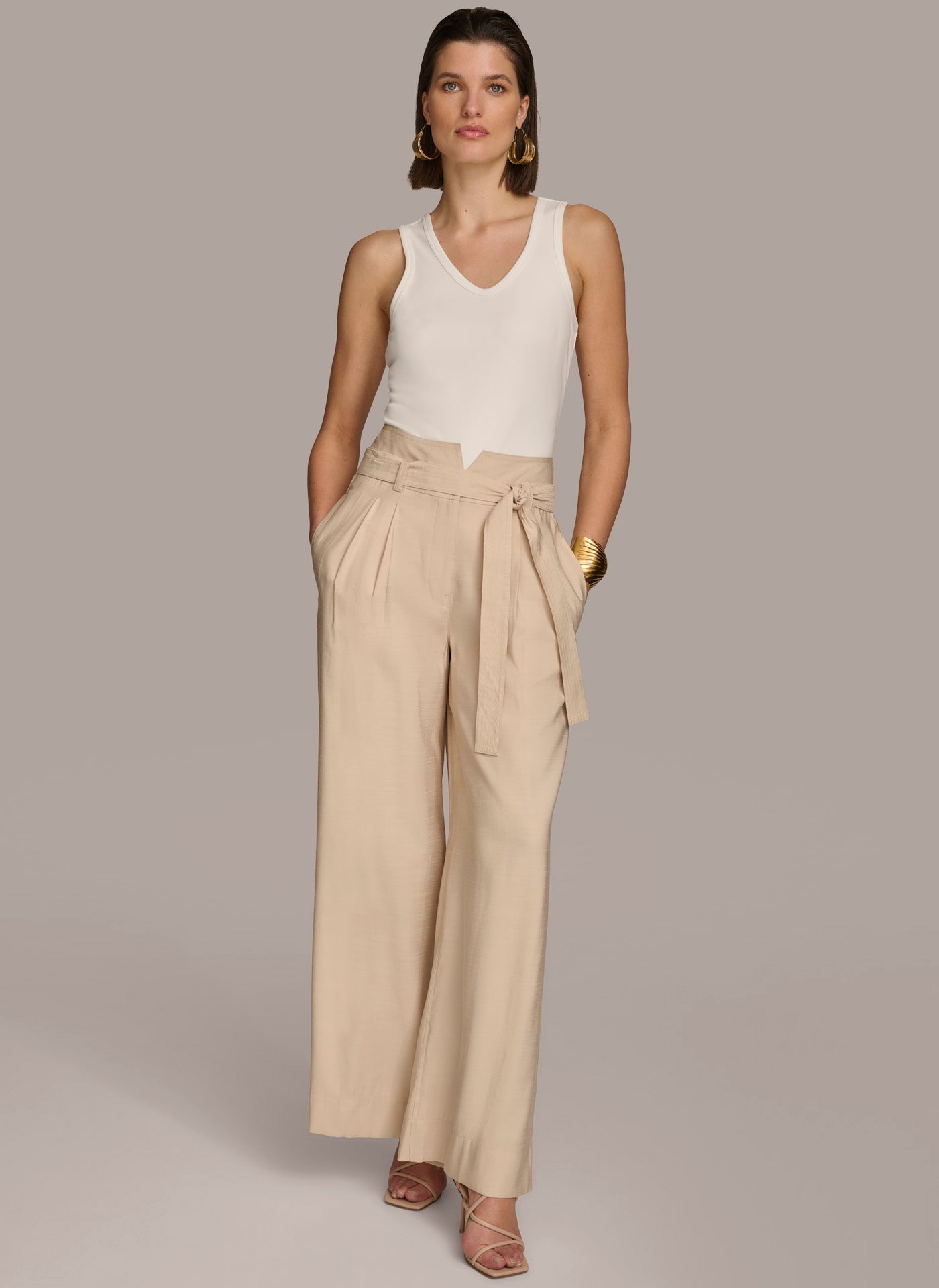 Sand HIGH WAIST WIDE LEG PANT Donna Karan