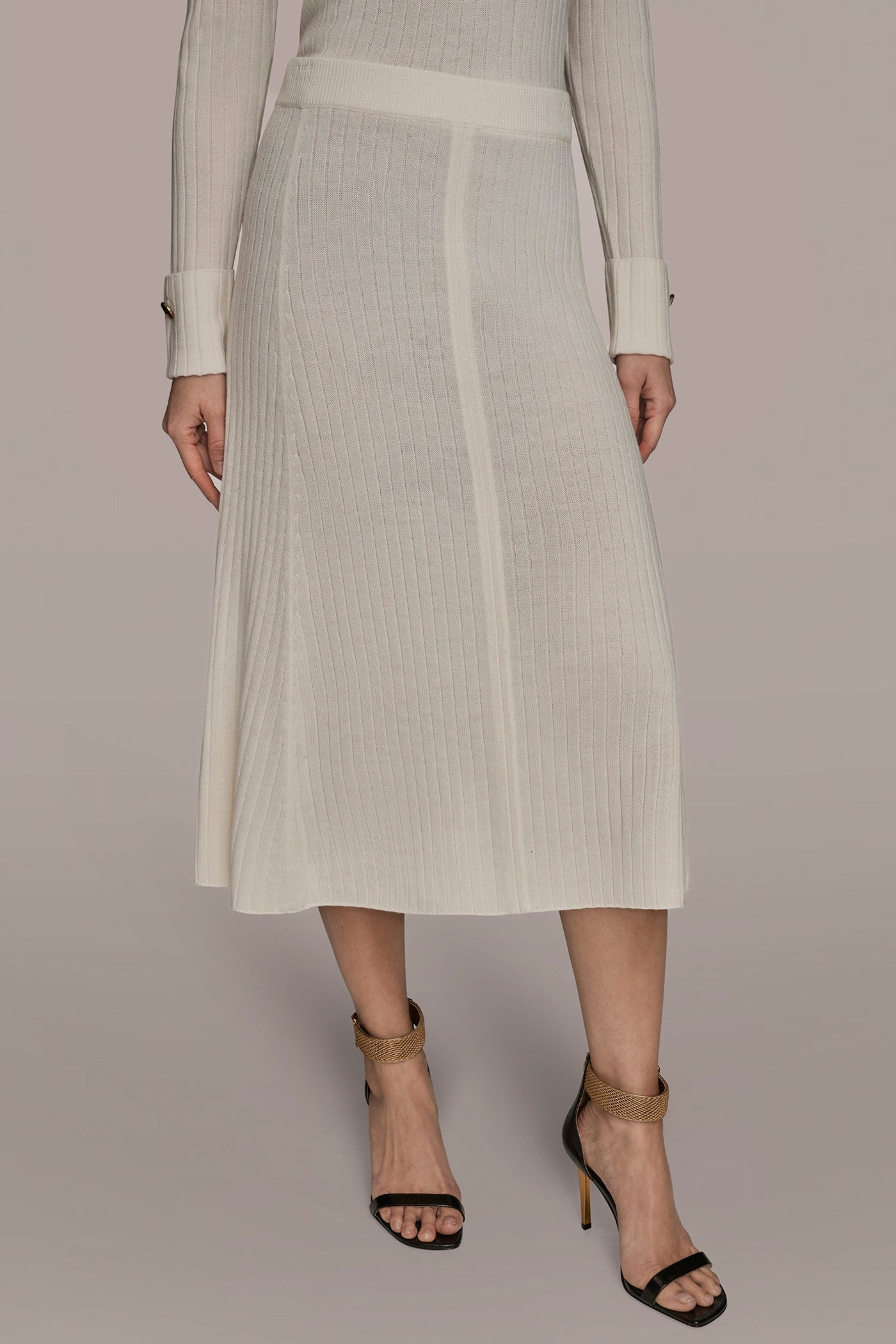 CREAM SEAMED MIDI A-LINE SWEATER SKIRT Donna Karan