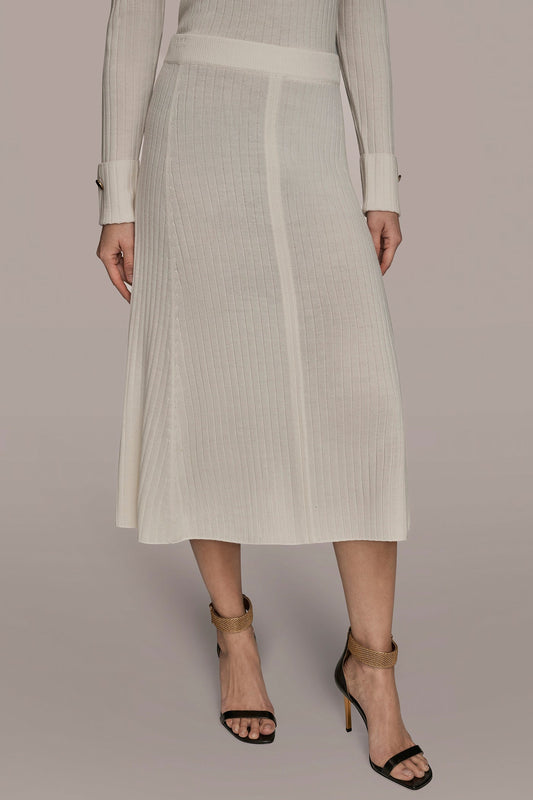 CREAM SEAMED MIDI A-LINE SWEATER SKIRT Donna Karan