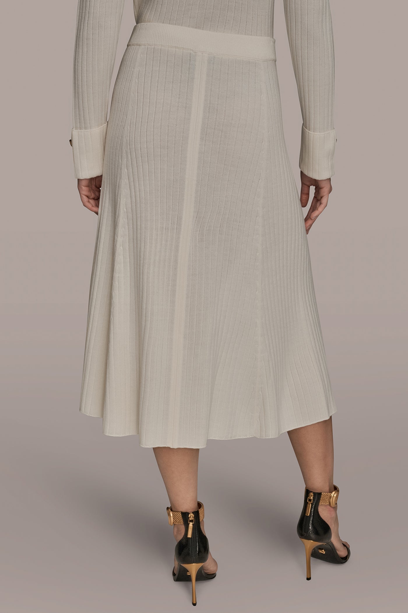 CREAM SEAMED MIDI A-LINE SWEATER SKIRT Donna Karan