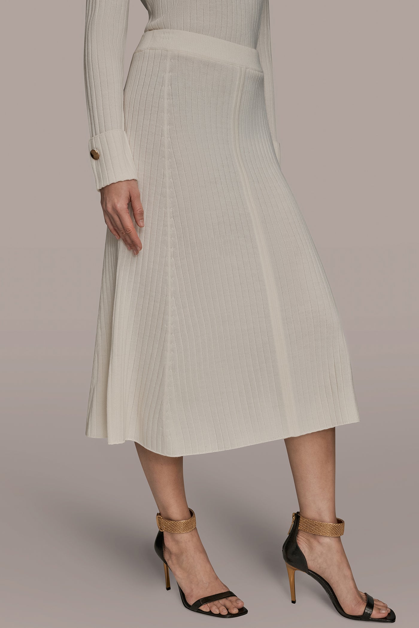 CREAM SEAMED MIDI A-LINE SWEATER SKIRT Donna Karan