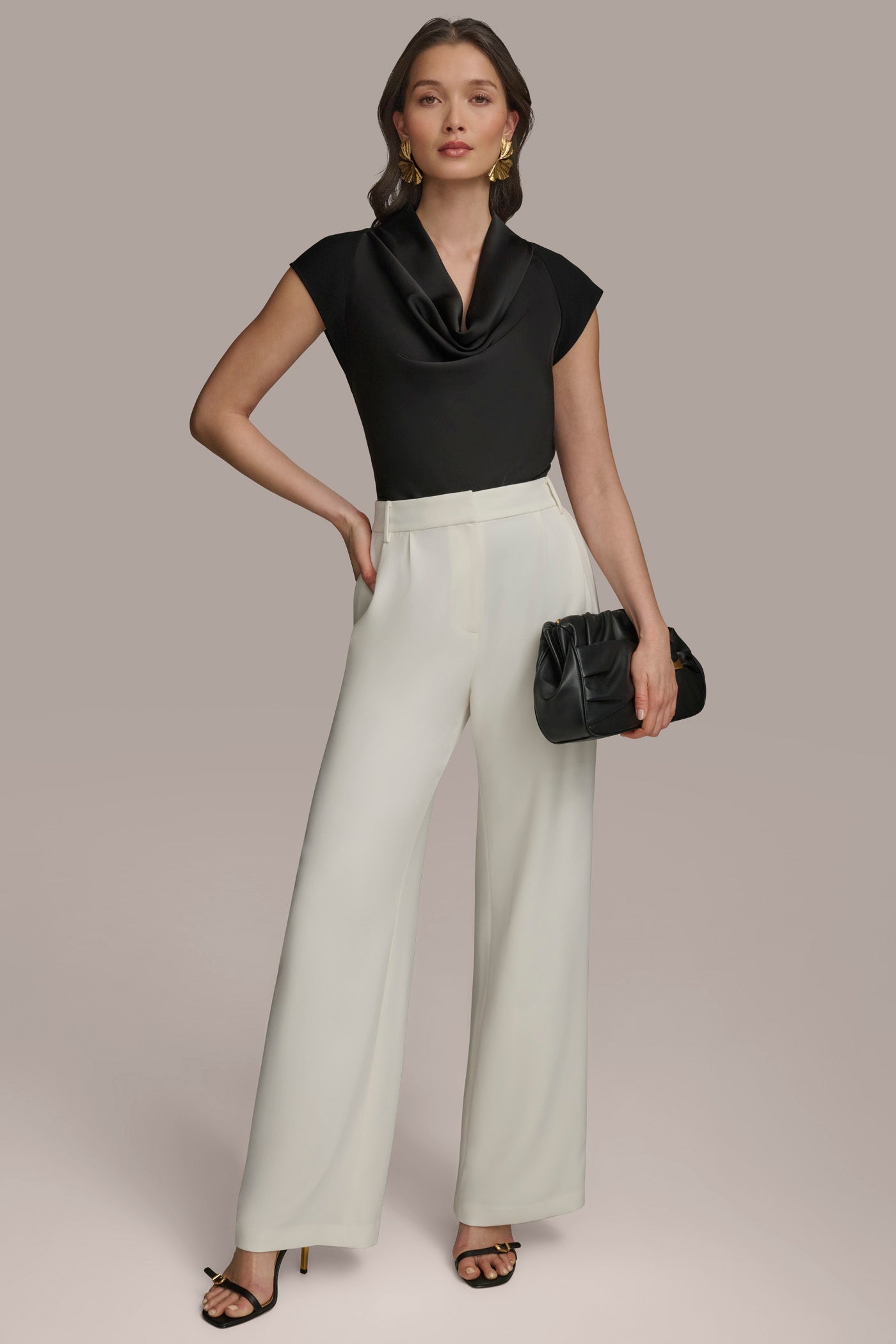 CREAM WIDE PANT WITH PLEATS Donna Karan