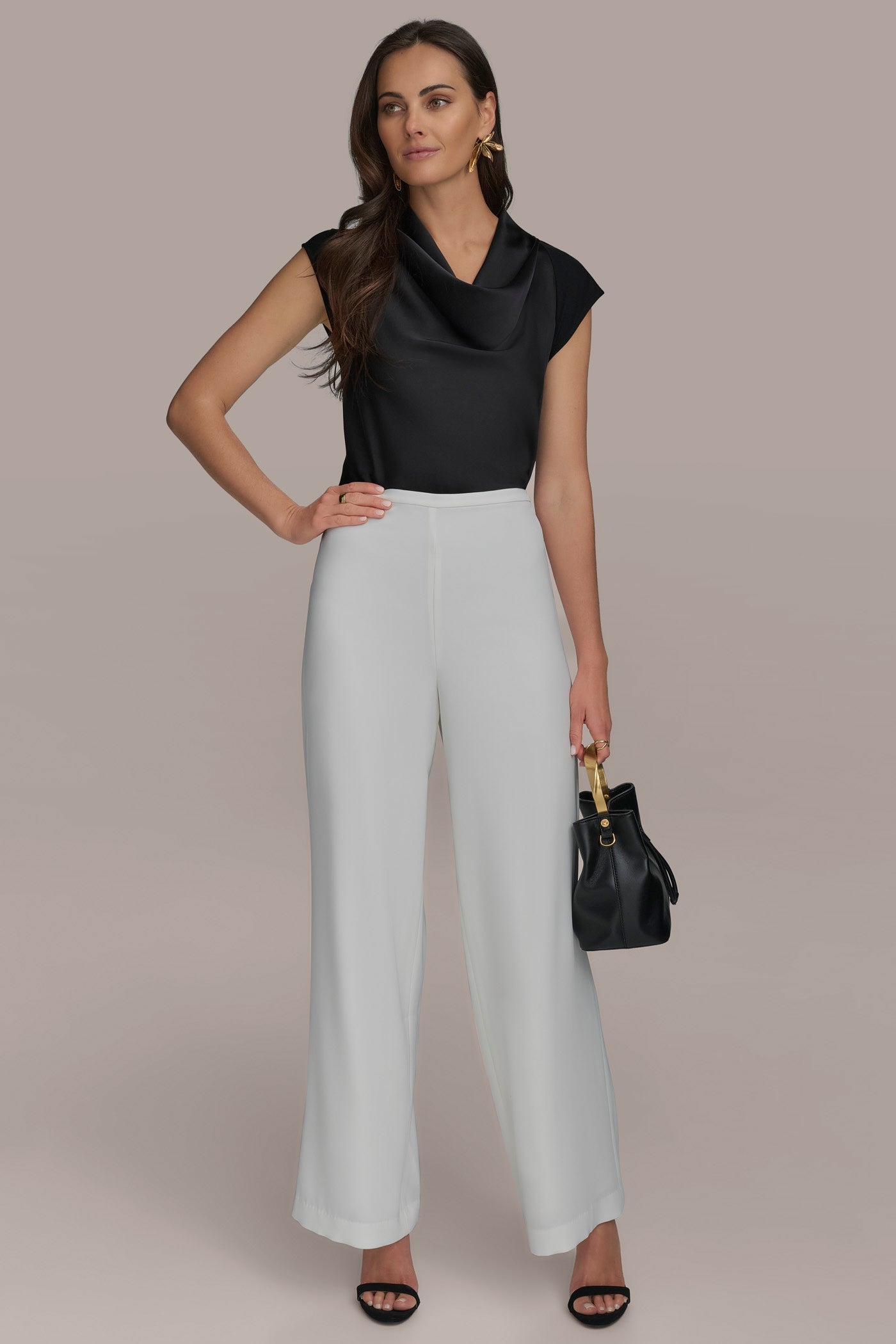CREAM WIDE LEG PULL ON PANT Donna Karan
