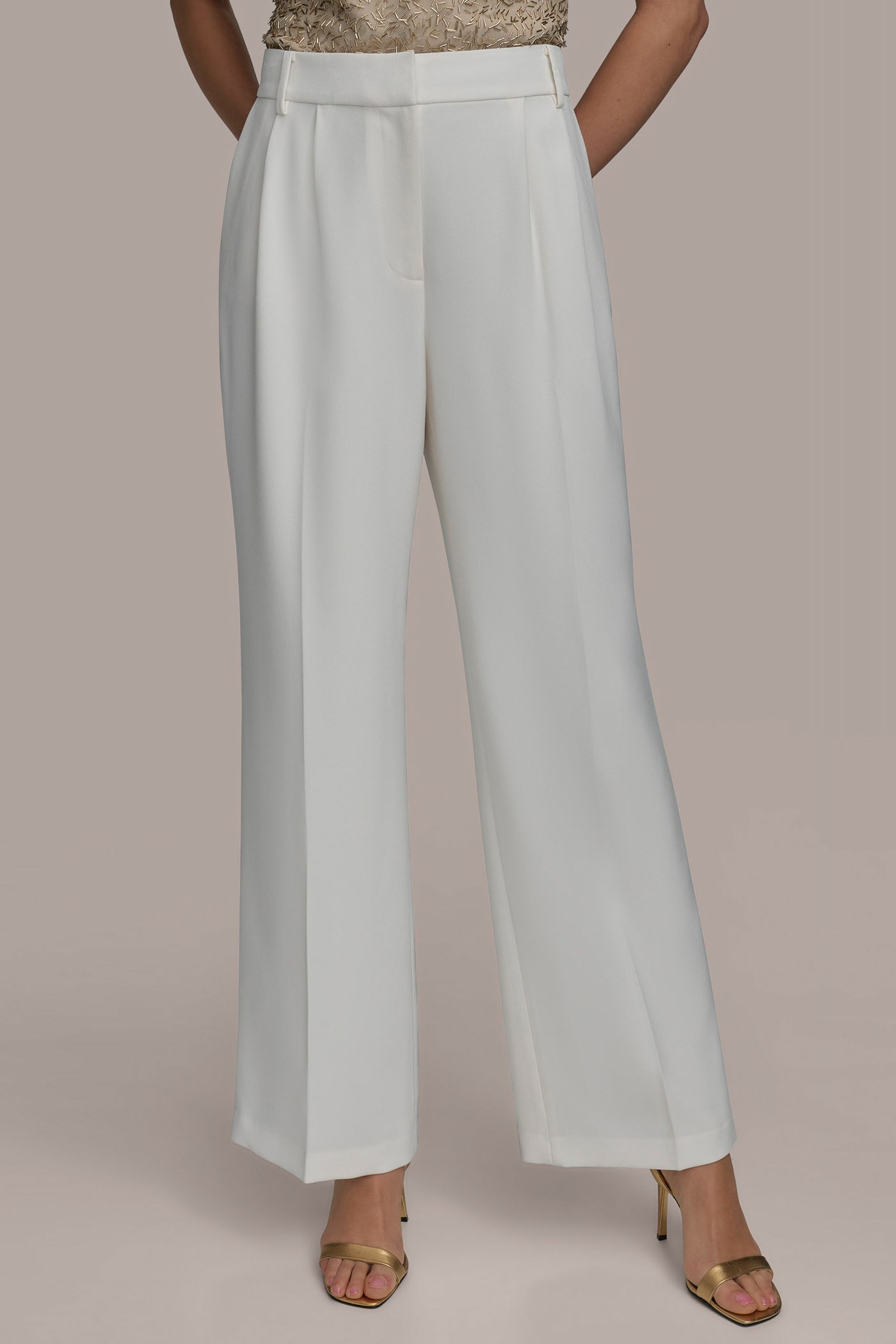 CREAM WIDE PANT WITH PLEATS Donna Karan