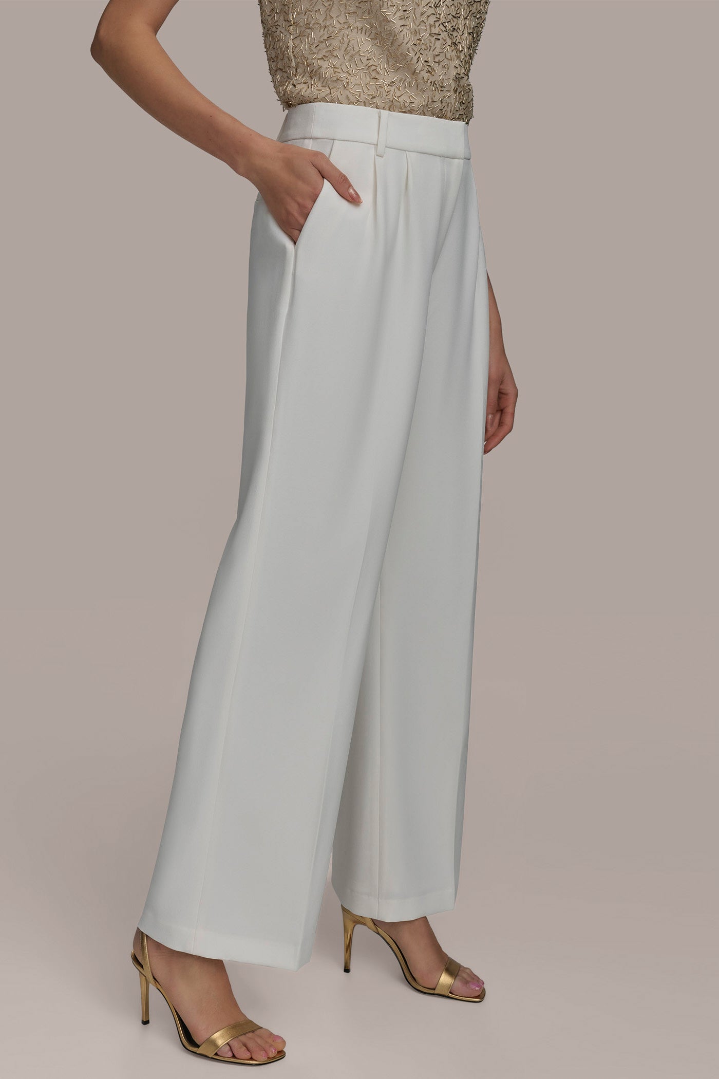 CREAM WIDE PANT WITH PLEATS Donna Karan