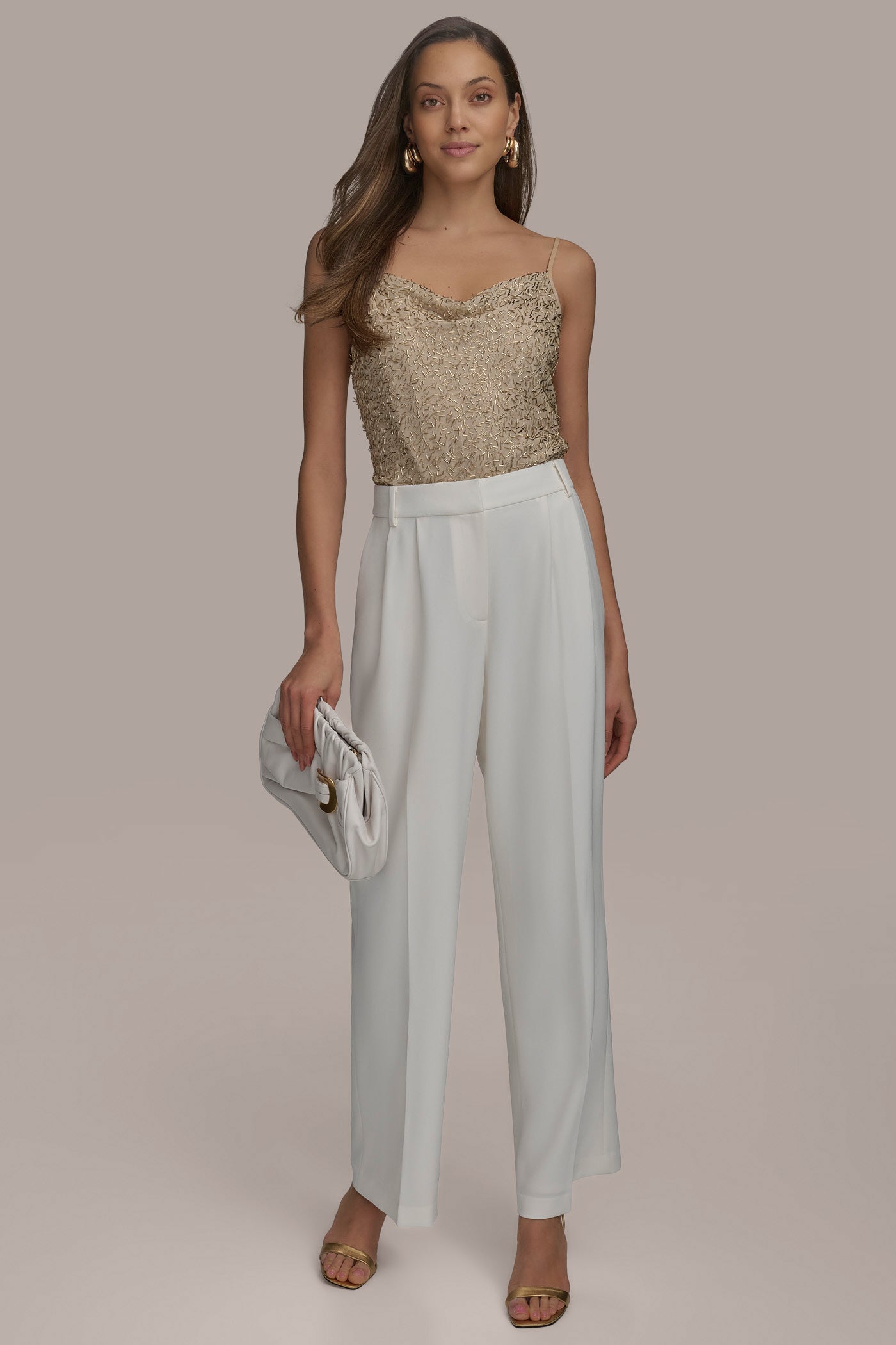 CREAM WIDE PANT WITH PLEATS Donna Karan
