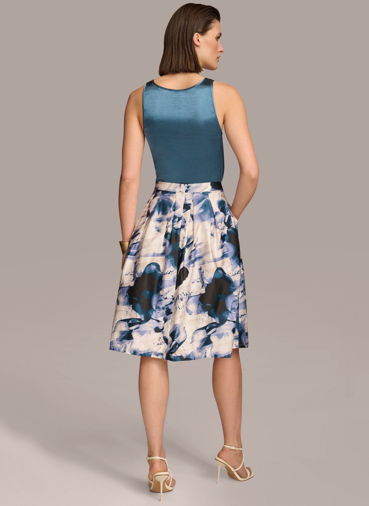 Tide/Cream PRINTED SKIRT WITH PLEATS Donna Karan