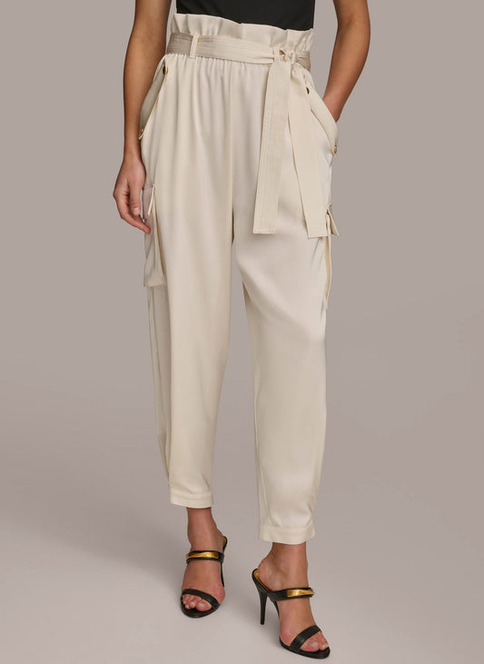 Cream CARGO PANT WITH TIE BELT Donna Karan