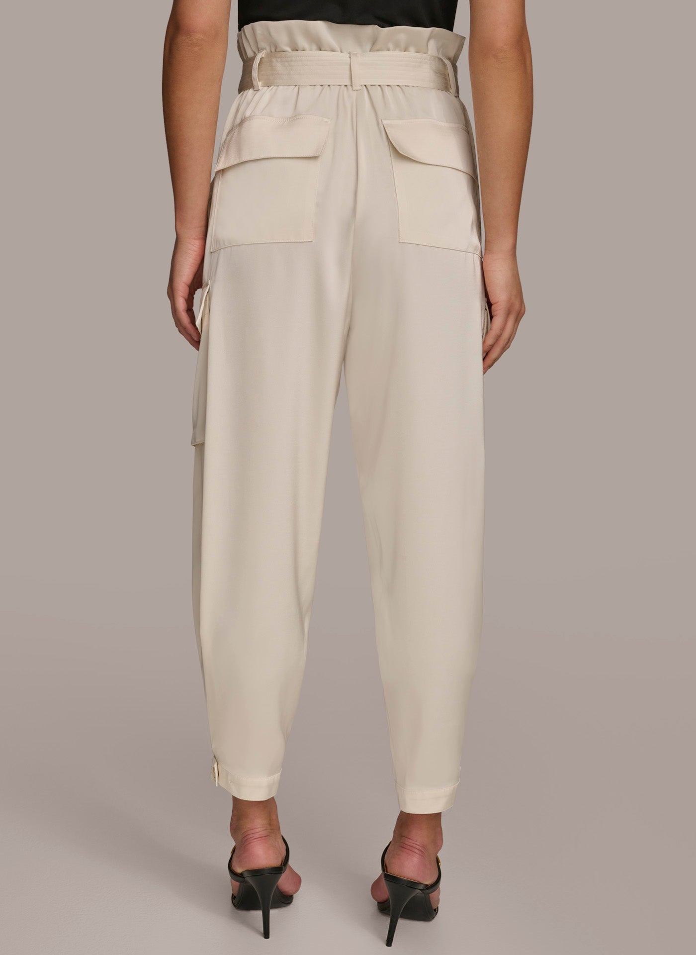 Cream CARGO PANT WITH TIE BELT Donna Karan
