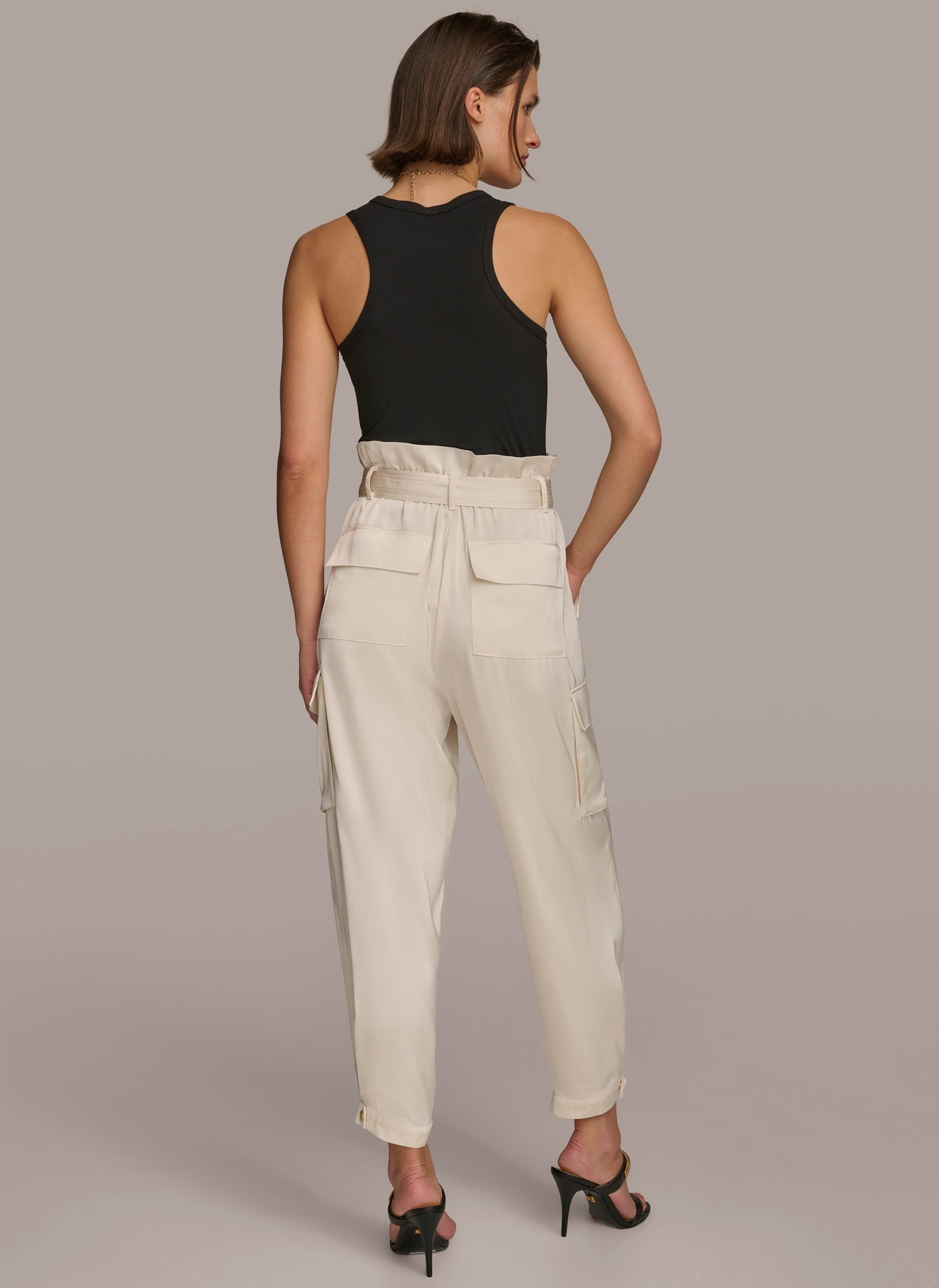 Cream CARGO PANT WITH TIE BELT Donna Karan