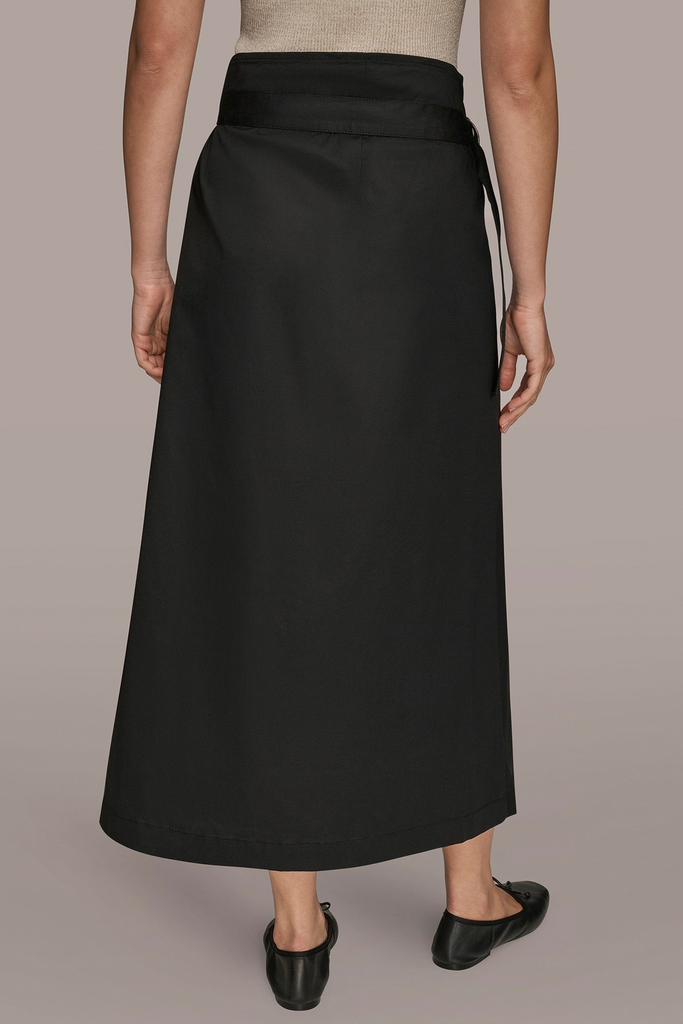 Black ASYMMETRIC MIDI WRAP CARGO SKIRT Donna Karan