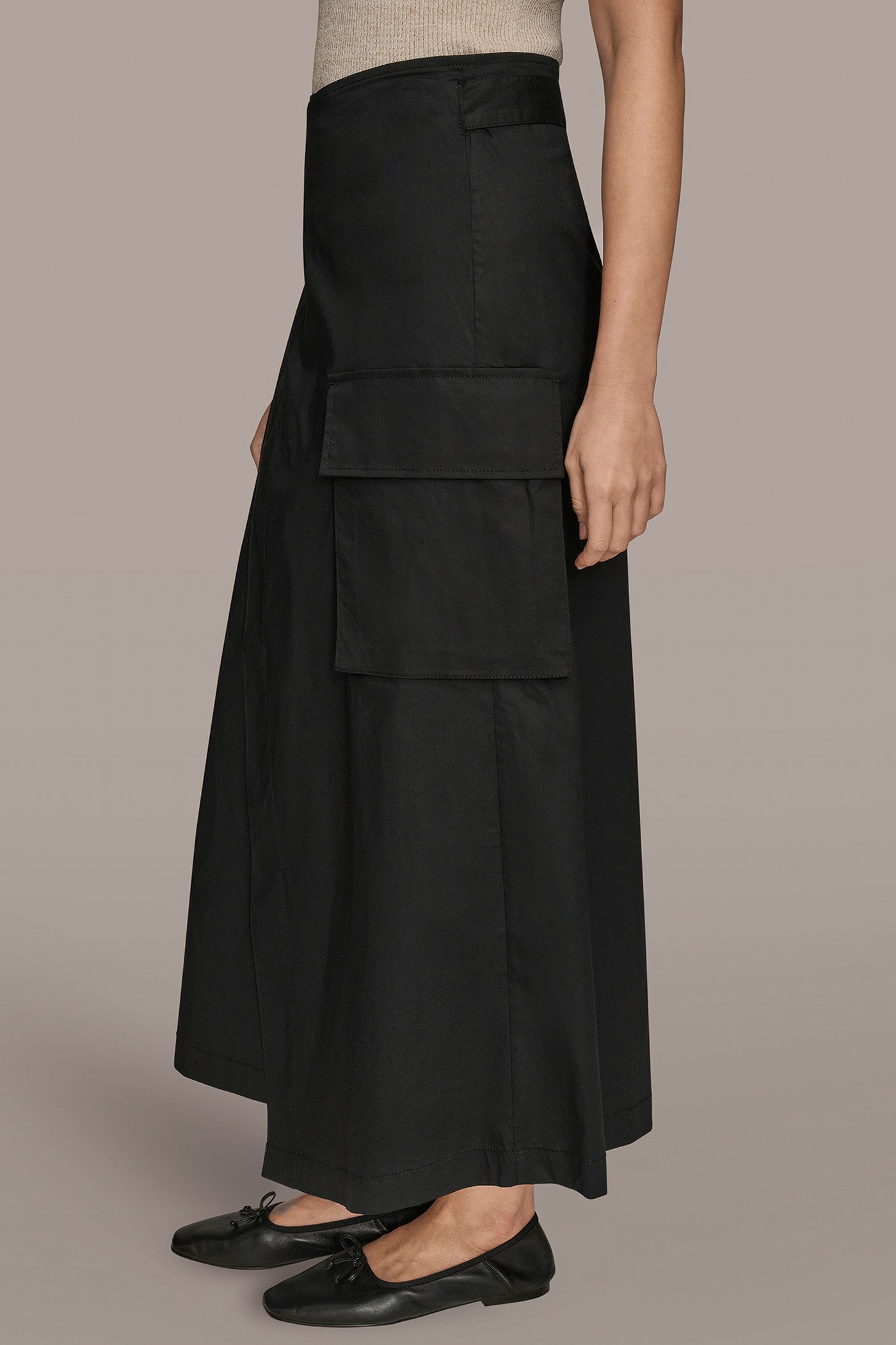 Black ASYMMETRIC MIDI WRAP CARGO SKIRT Donna Karan