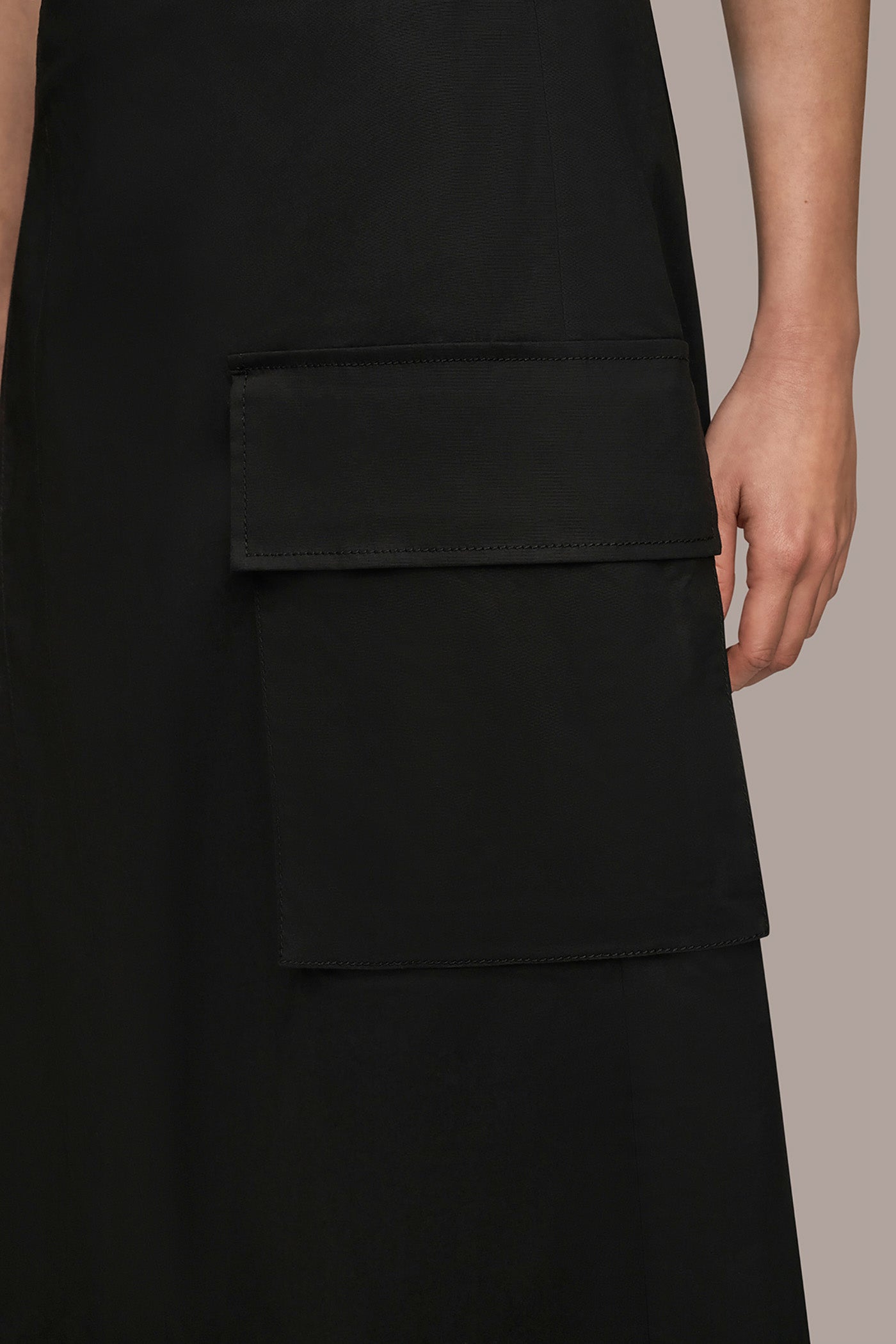 Black ASYMMETRIC MIDI WRAP CARGO SKIRT Donna Karan