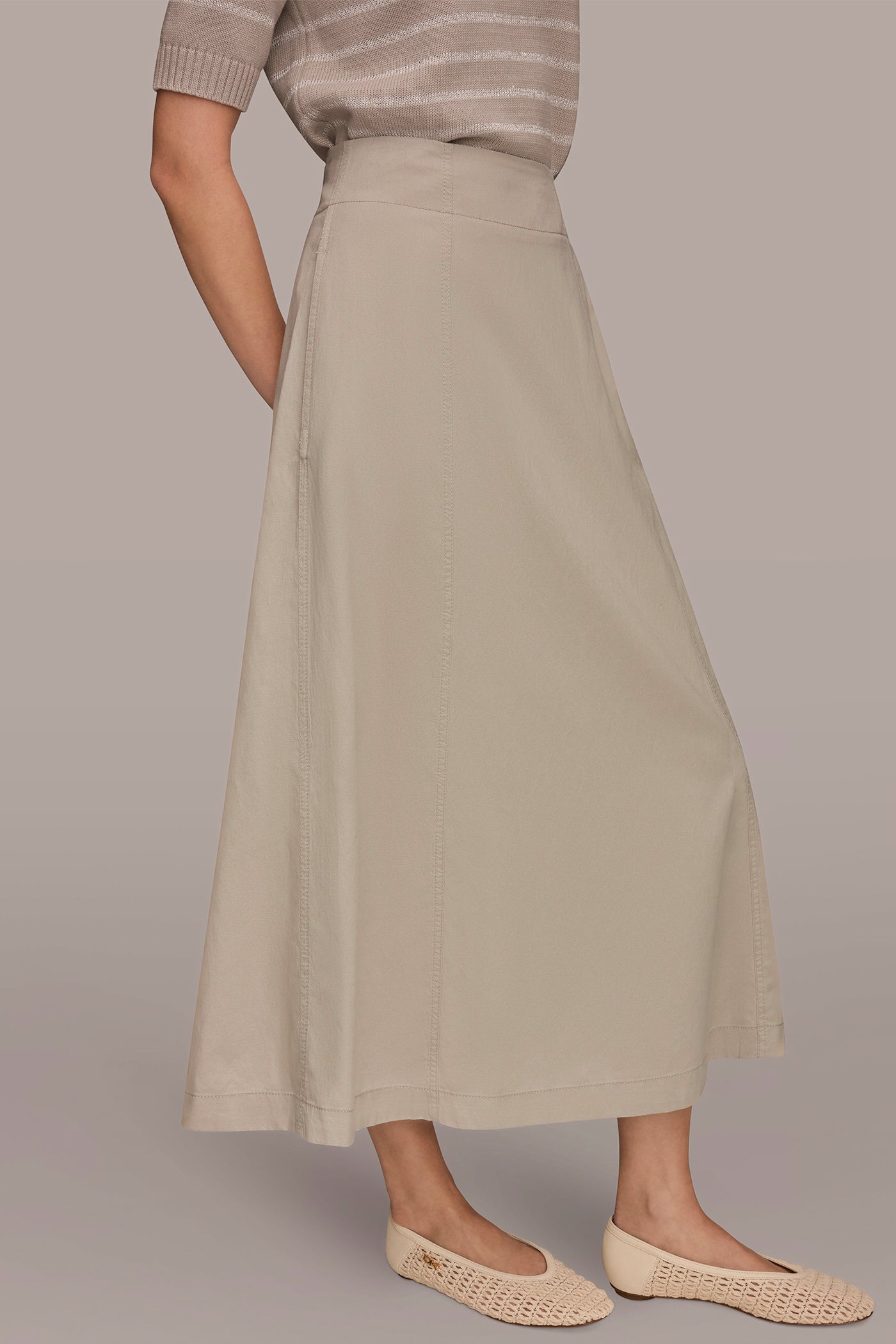 Tuscan Grey MIDI A-LINE PANEL SKIRT Donna Karan