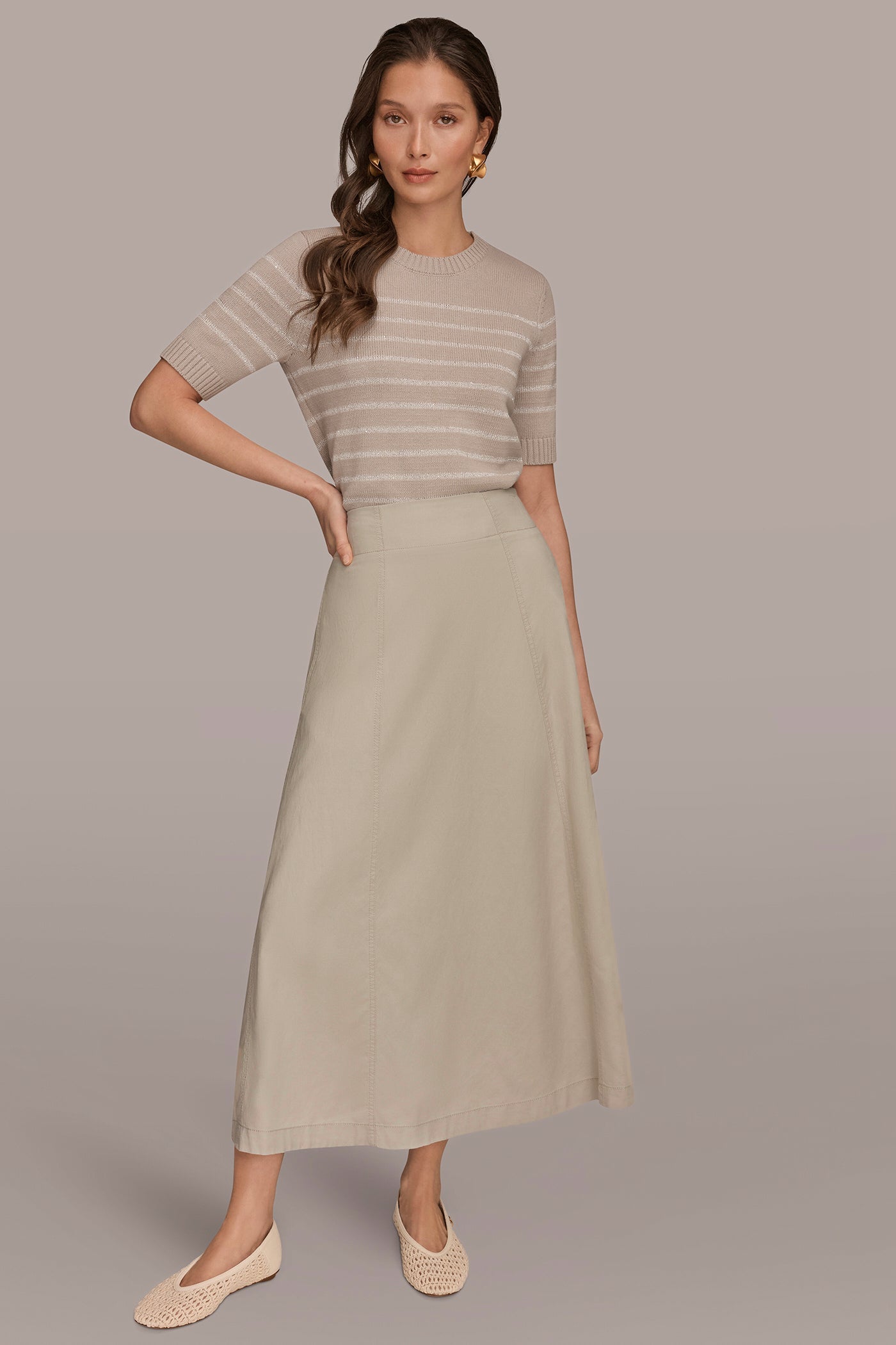 Tuscan Grey MIDI A-LINE PANEL SKIRT Donna Karan