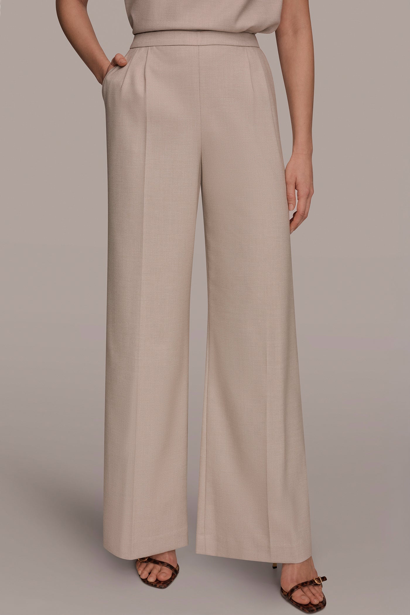 Tuscan Grey MID-RISE PLEATED WIDE-LEG SUIT PANT Donna Karan