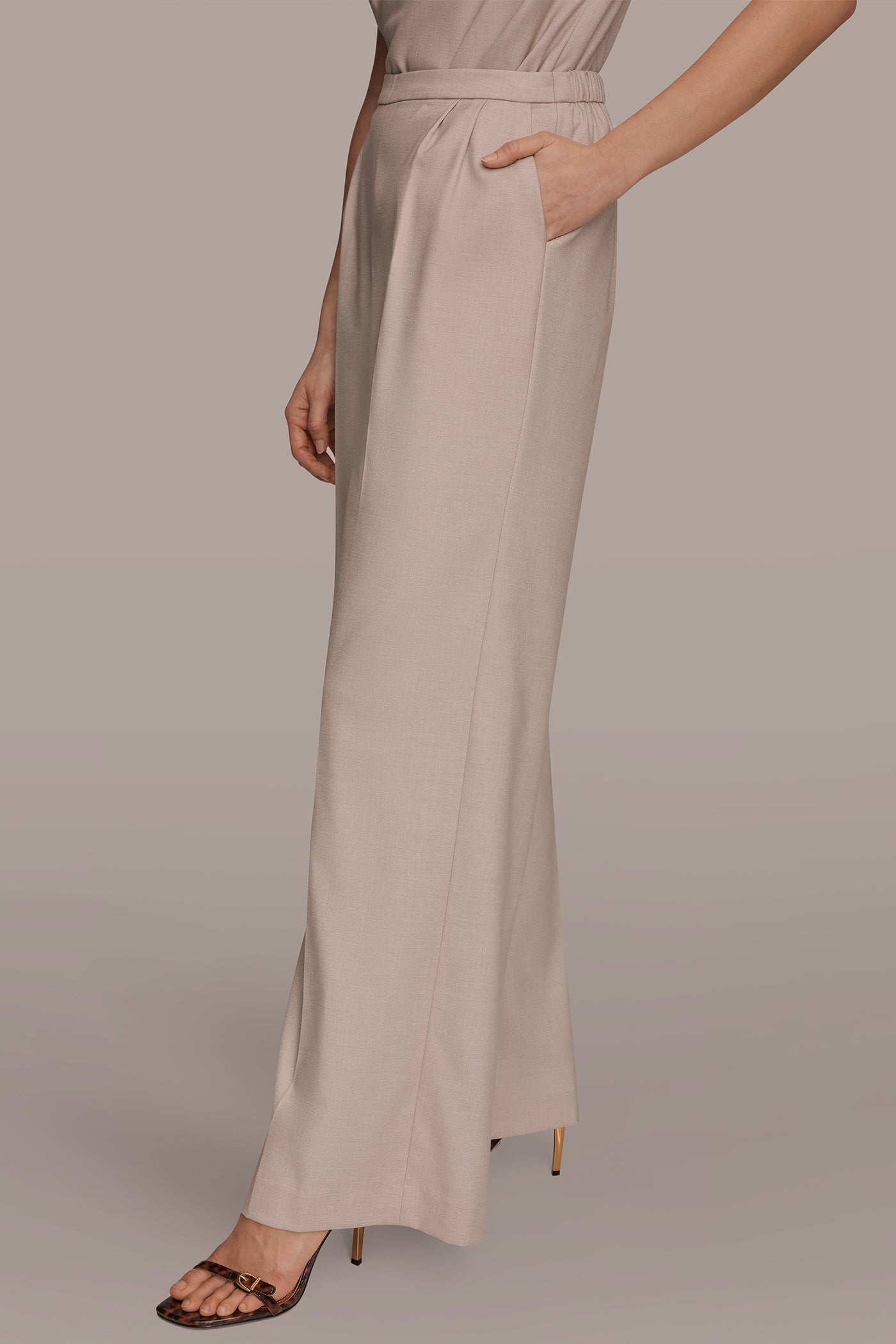 Tuscan Grey MID-RISE PLEATED WIDE-LEG SUIT PANT Donna Karan