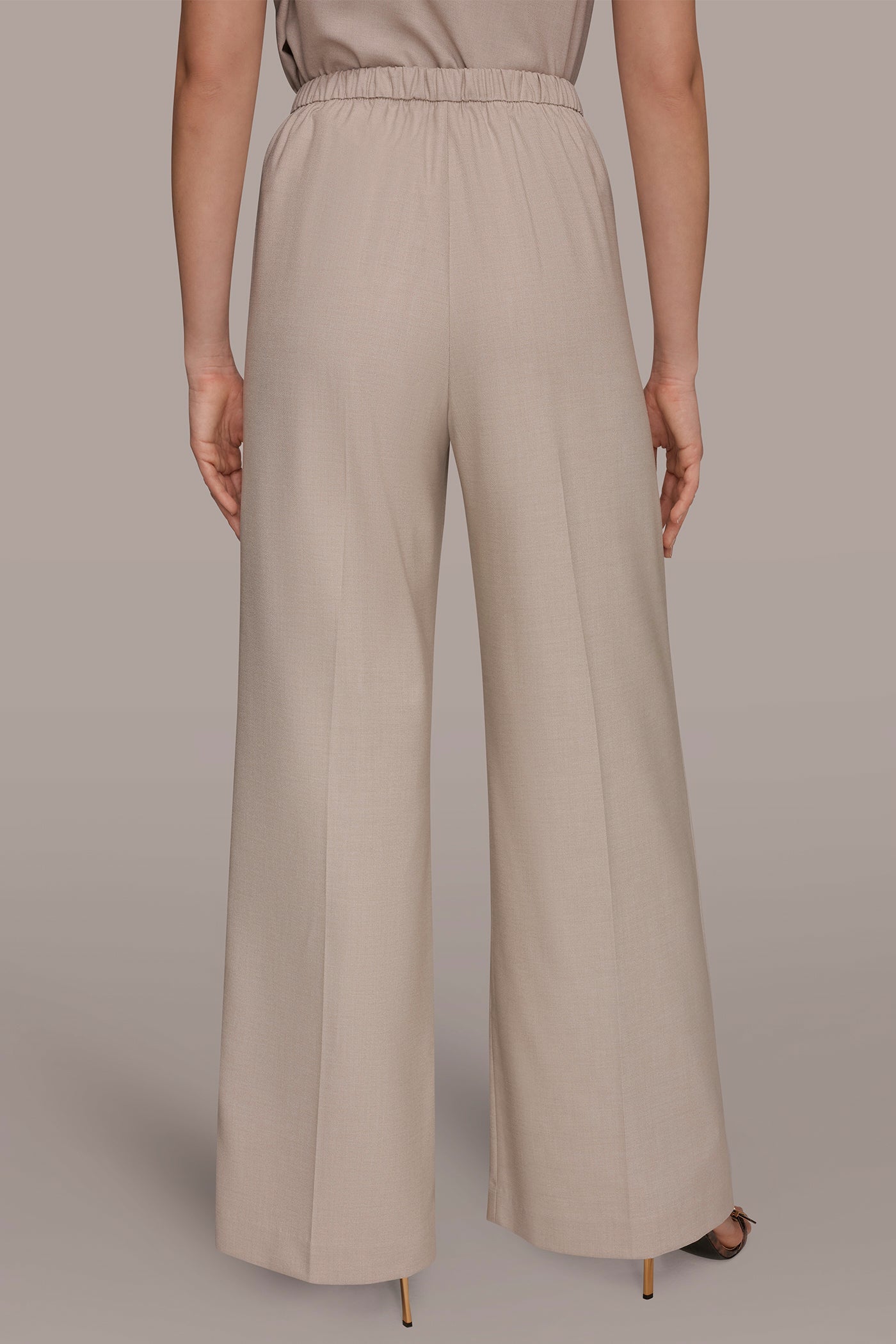 Tuscan Grey MID-RISE PLEATED WIDE-LEG SUIT PANT Donna Karan
