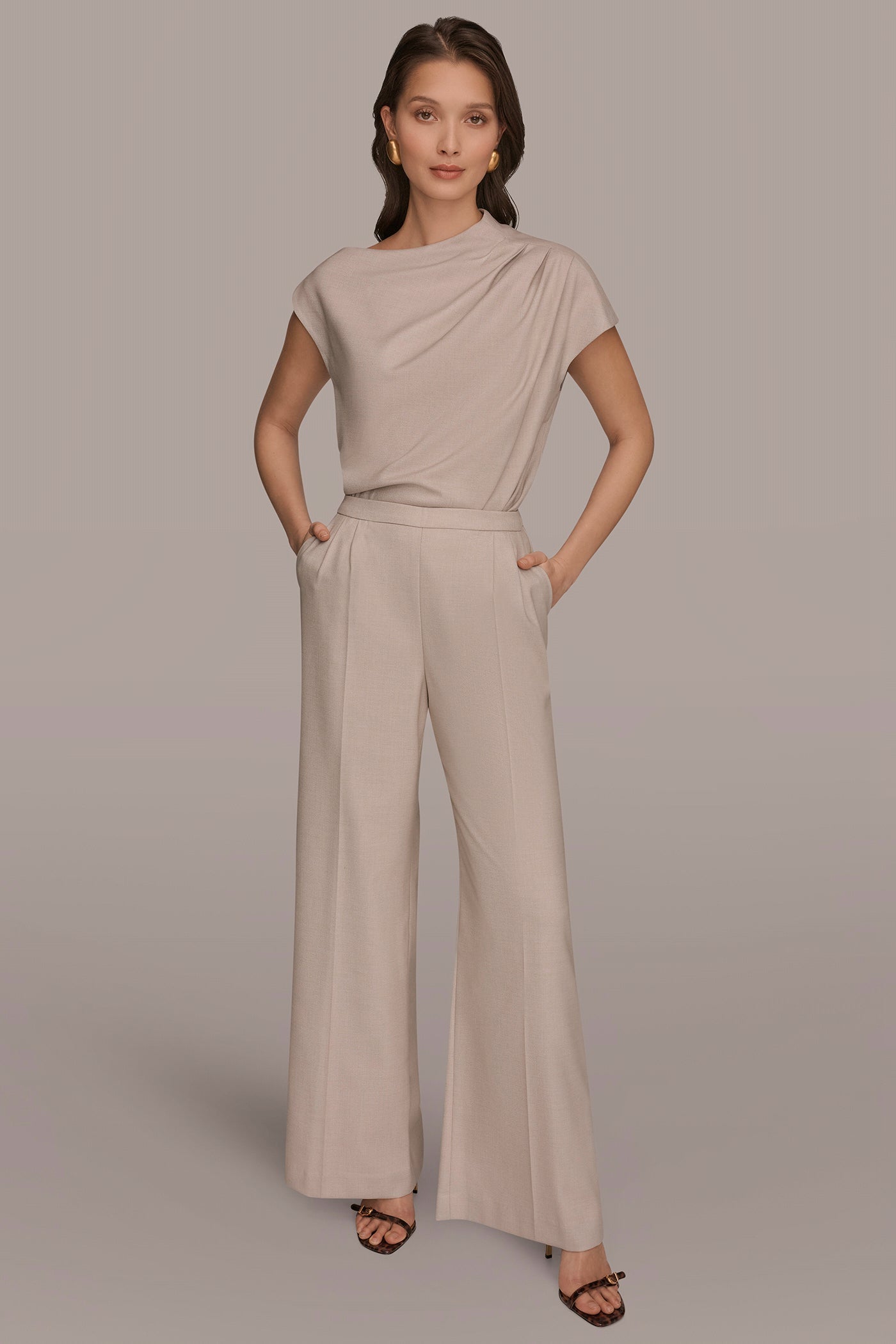 Tuscan Grey MID-RISE PLEATED WIDE-LEG SUIT PANT Donna Karan