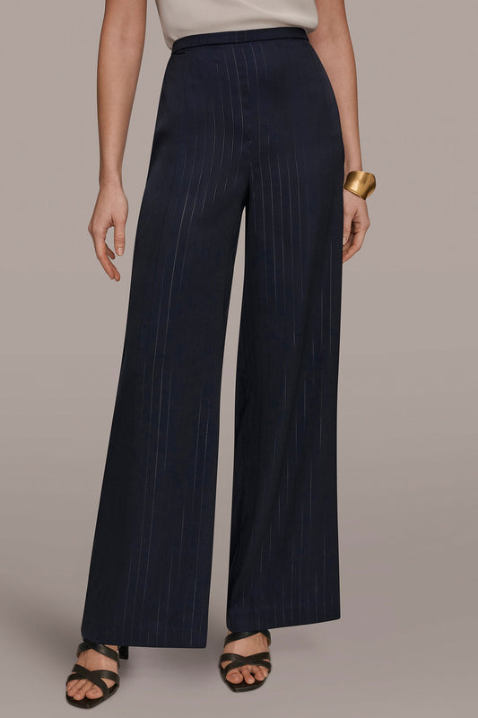 Navy/Silver Pinstrip WIDE LEG PULL ON PANT Donna Karan
