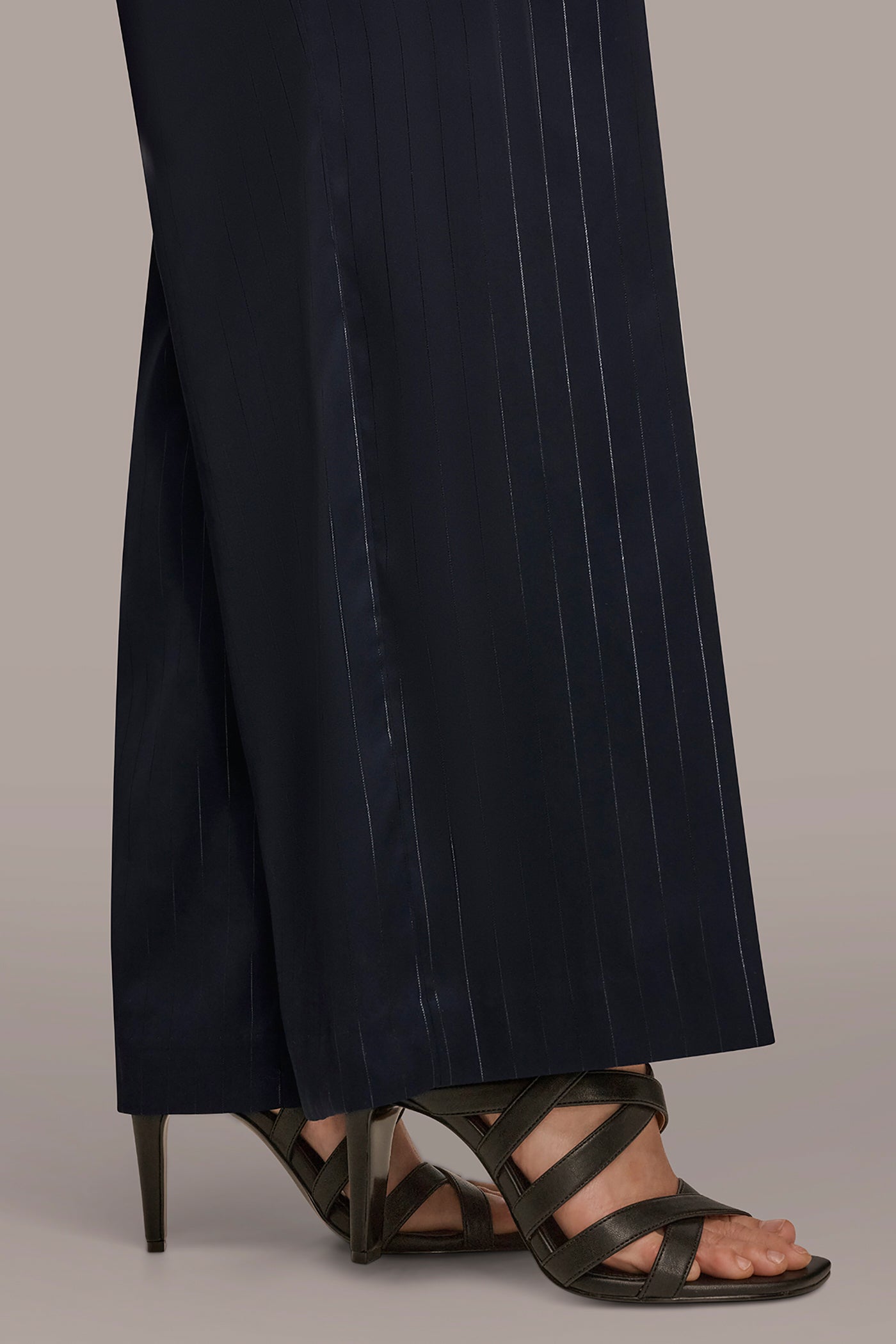 Navy/Silver Pinstrip WIDE LEG PULL ON PANT Donna Karan