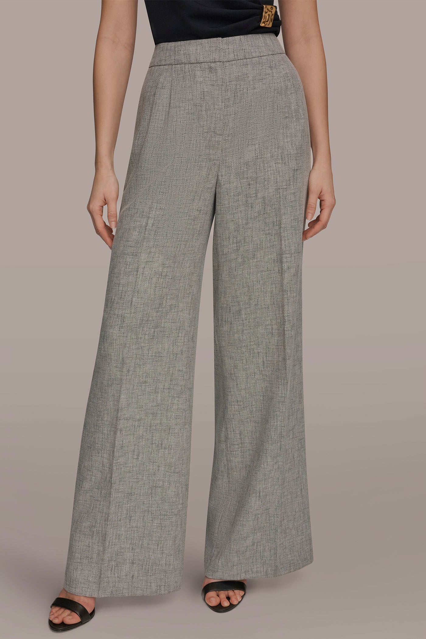 Turin Multi MID-RISE MÉLANGE PLEATED WIDE-LEG SUIT PANT Donna Karan
