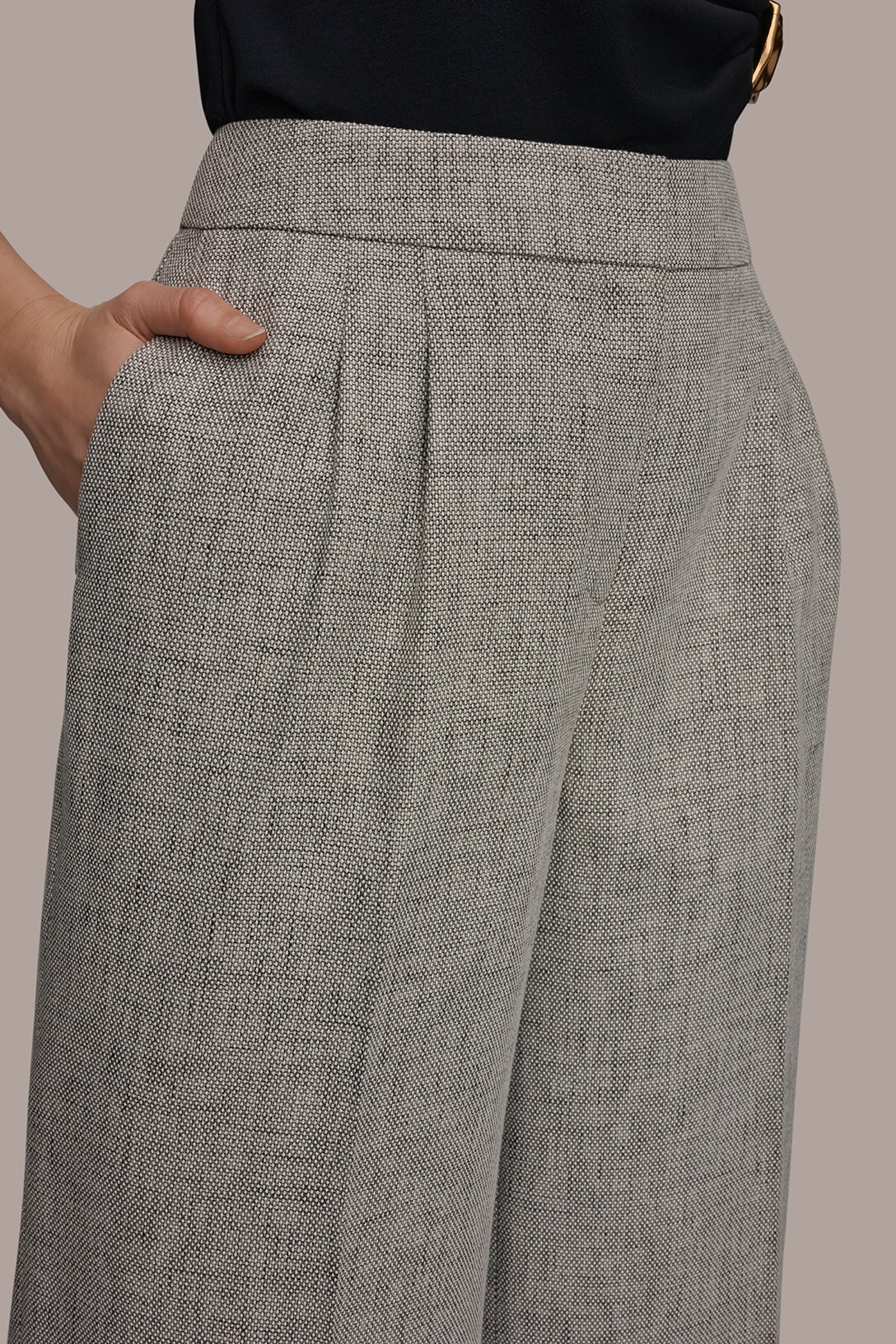 Turin Multi MID-RISE MÉLANGE PLEATED WIDE-LEG SUIT PANT Donna Karan