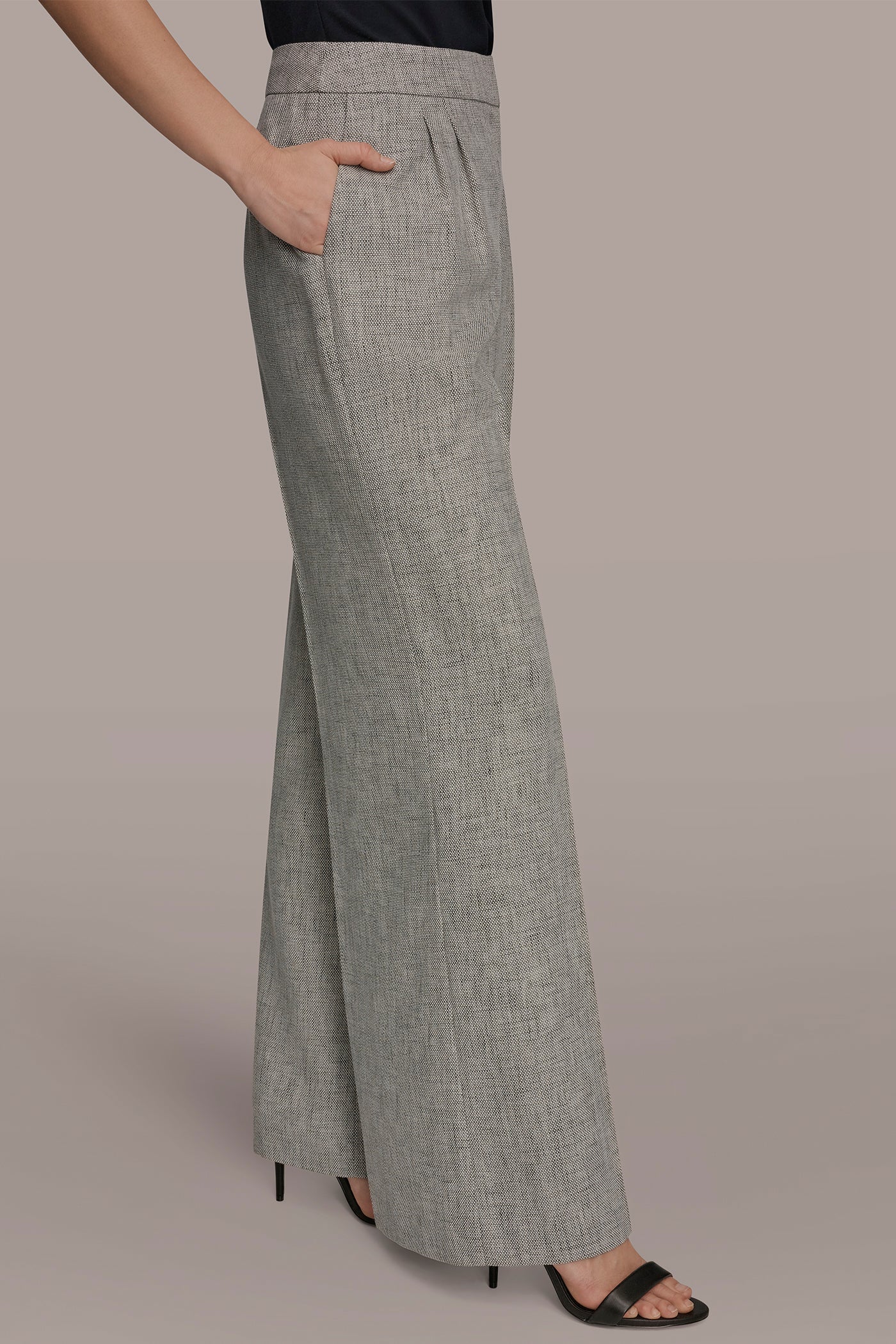 Turin Multi MID-RISE MÉLANGE PLEATED WIDE-LEG SUIT PANT Donna Karan