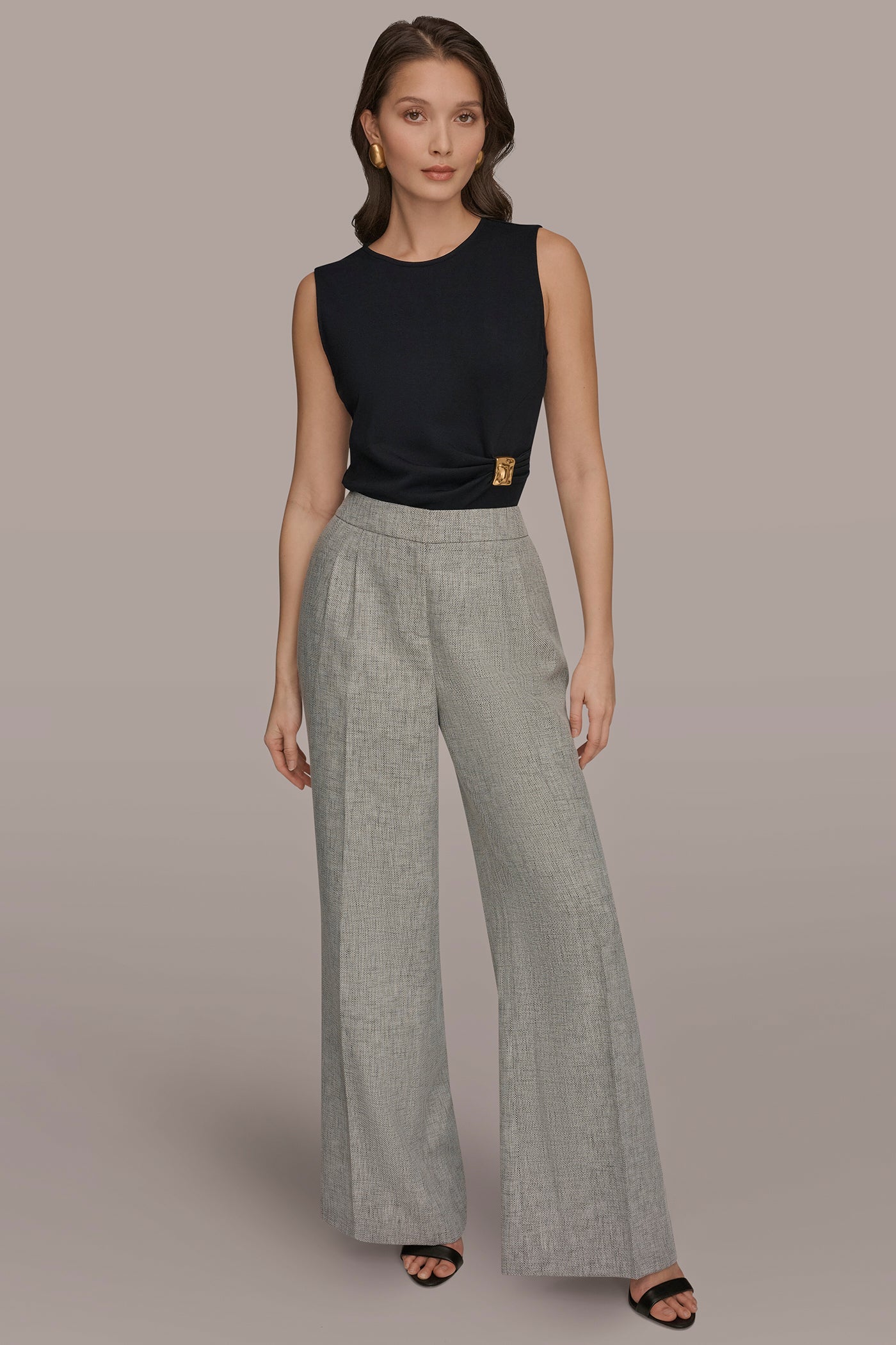 Turin Multi MID-RISE MÉLANGE PLEATED WIDE-LEG SUIT PANT Donna Karan