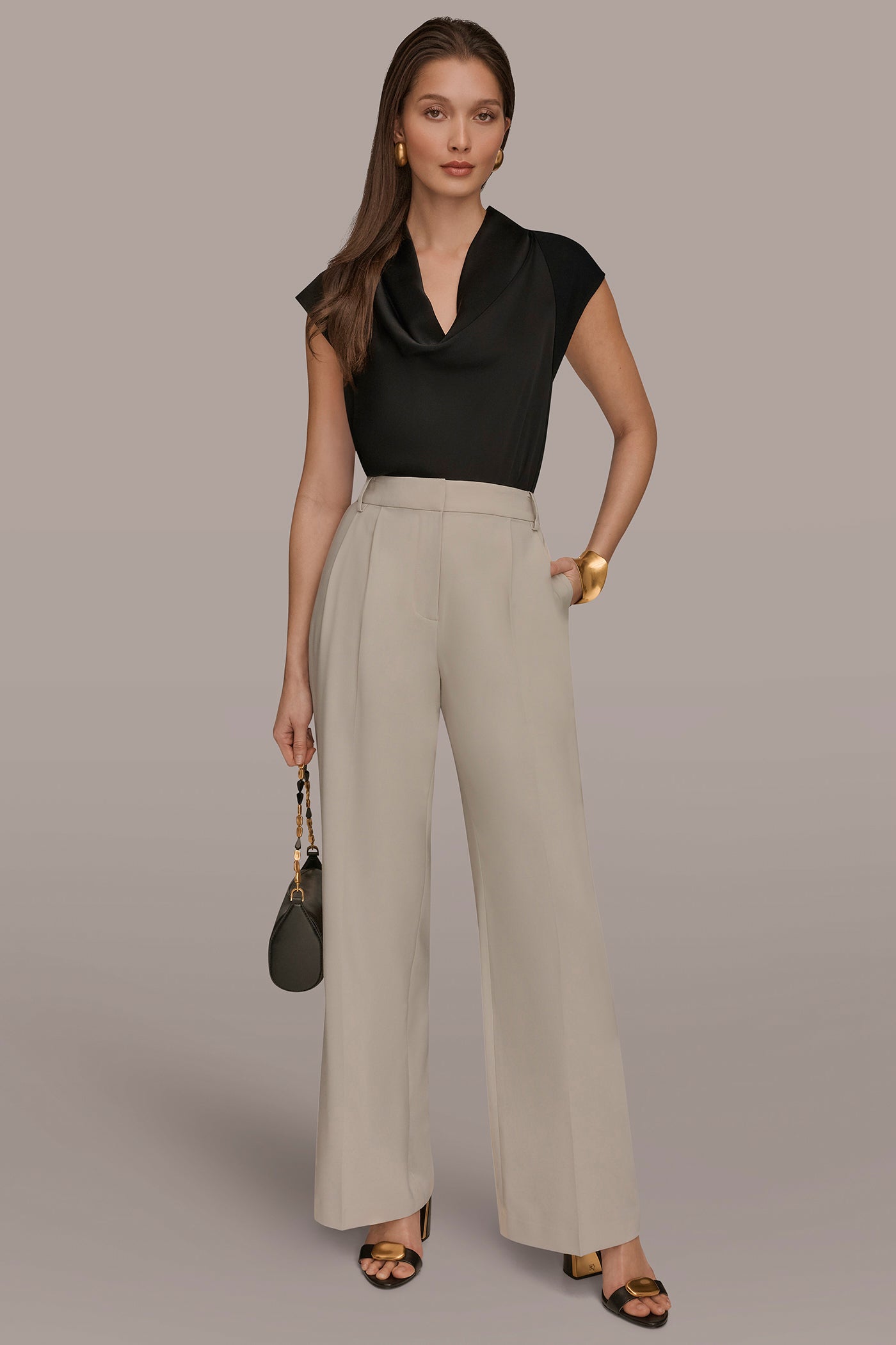 Tuscan Grey PLEATED WIDE LEG PANT Donna Karan