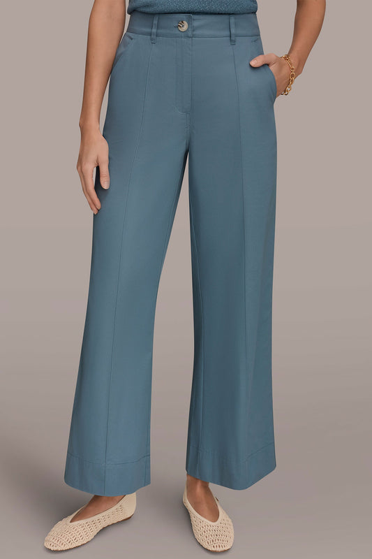 Washed Indigo HIGH-RISE PINTUCKED WIDE-LEG TROUSER Donna Karan
