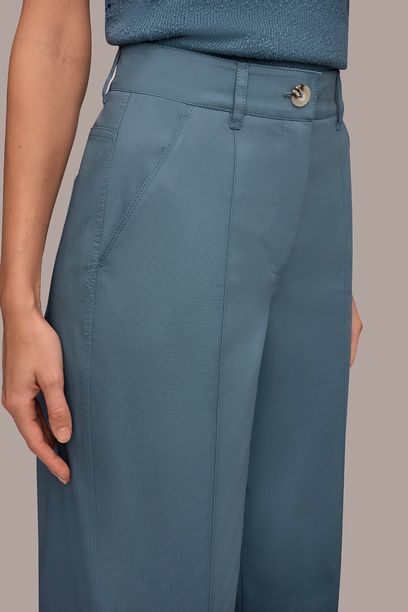 Washed Indigo HIGH-RISE PINTUCKED WIDE-LEG TROUSER Donna Karan