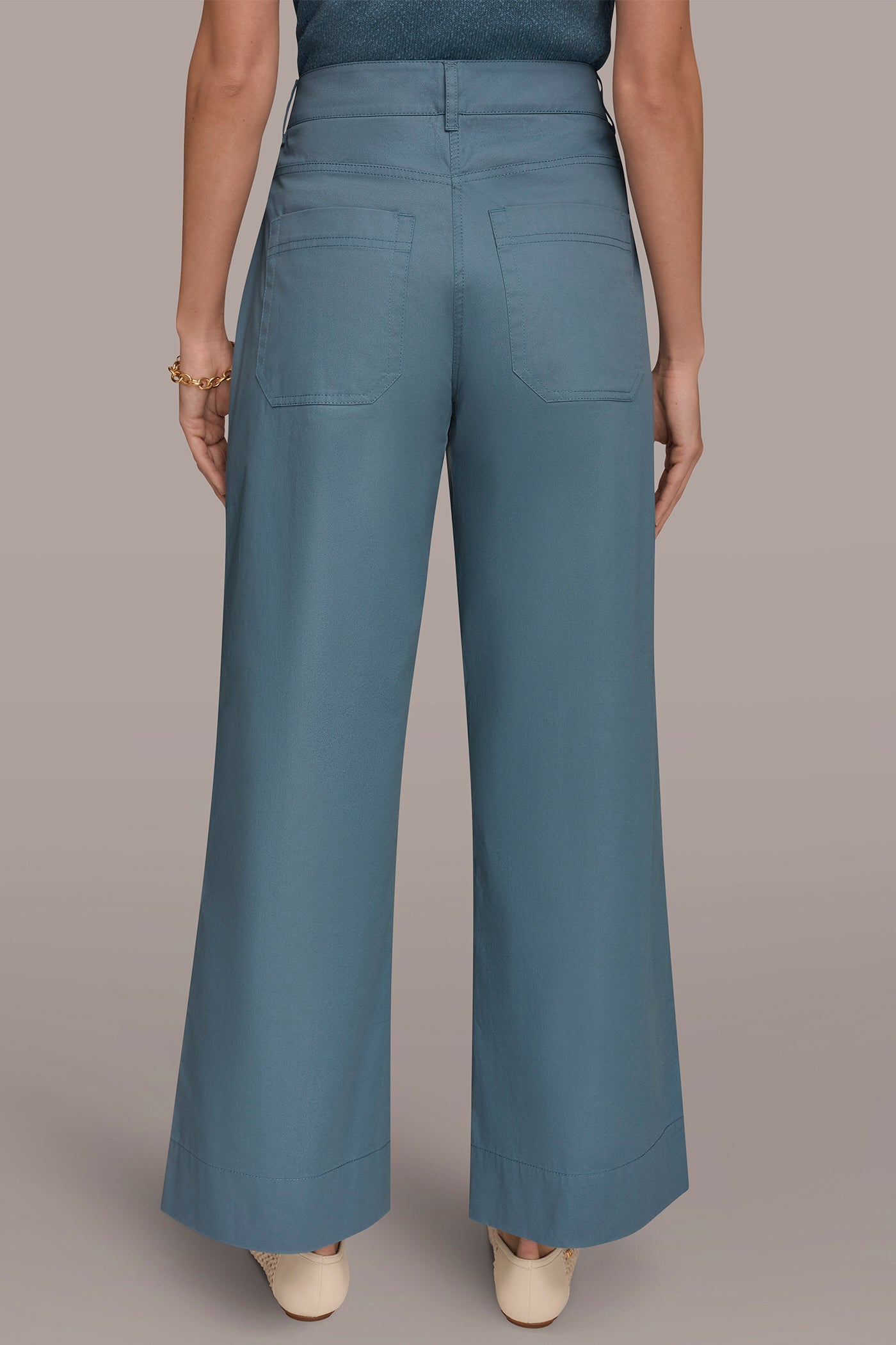 Washed Indigo HIGH-RISE PINTUCKED WIDE-LEG TROUSER Donna Karan