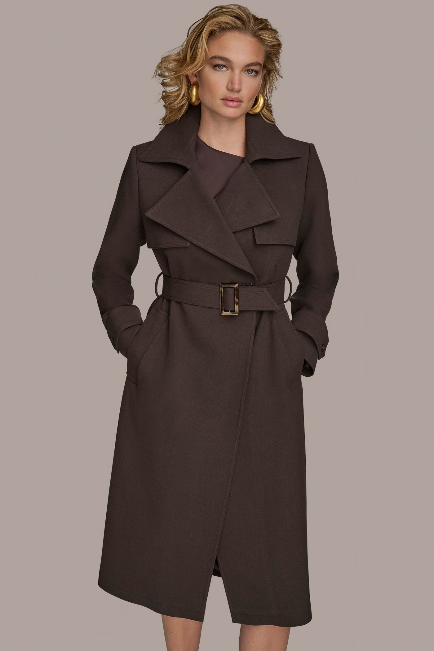 Chocolate TRENCH RAIN COAT Donna Karan