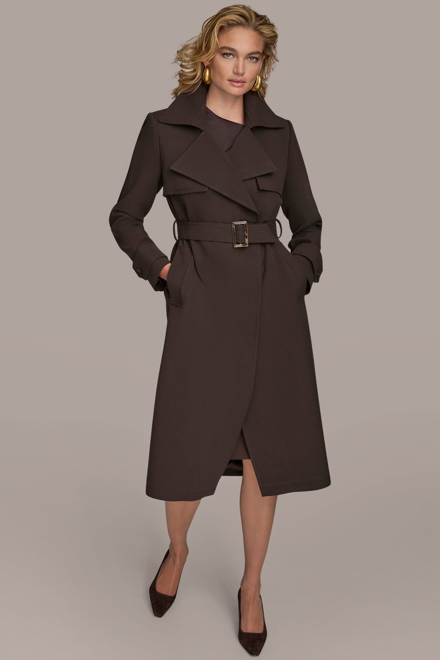Chocolate TRENCH RAIN COAT Donna Karan