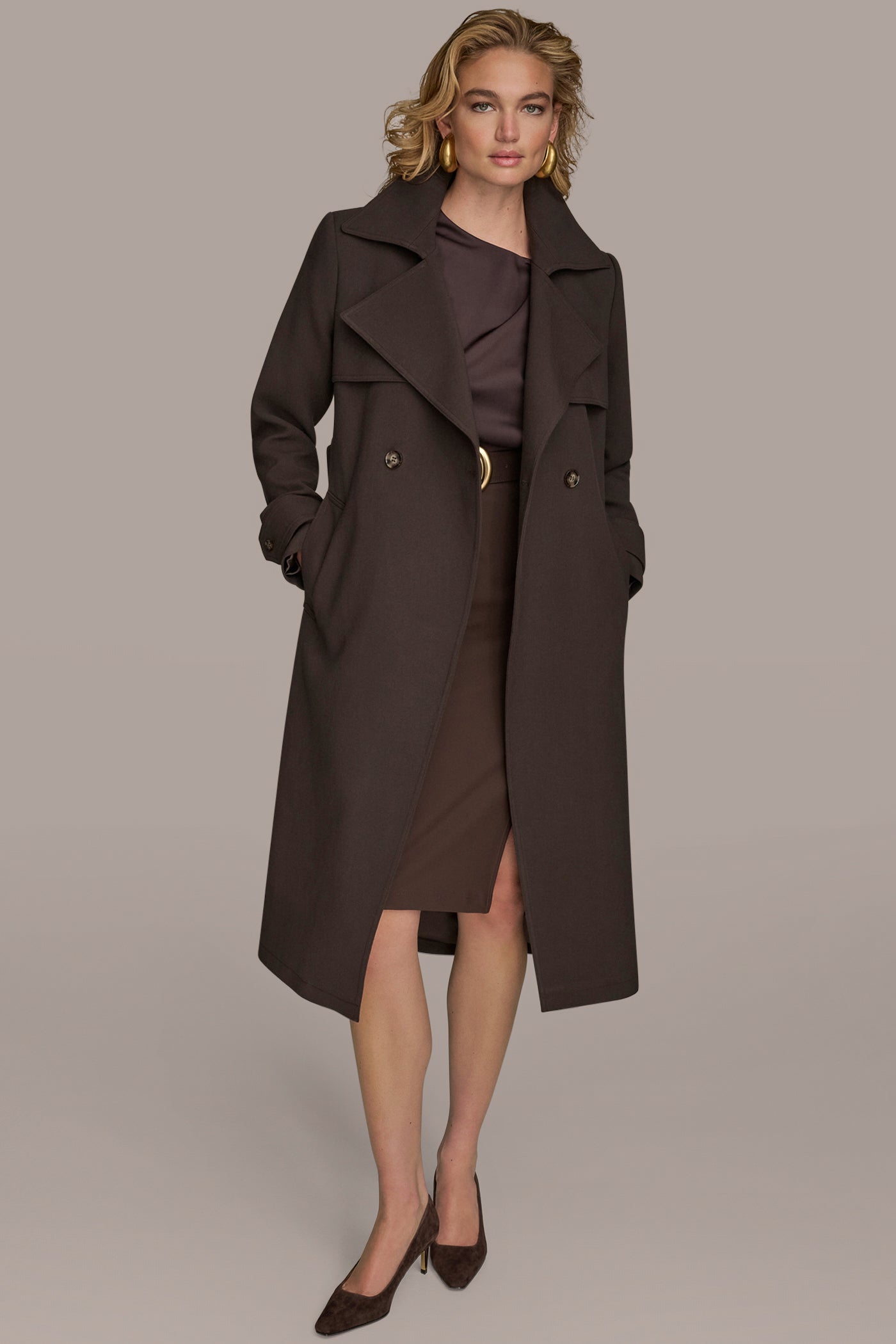 Chocolate TRENCH RAIN COAT Donna Karan