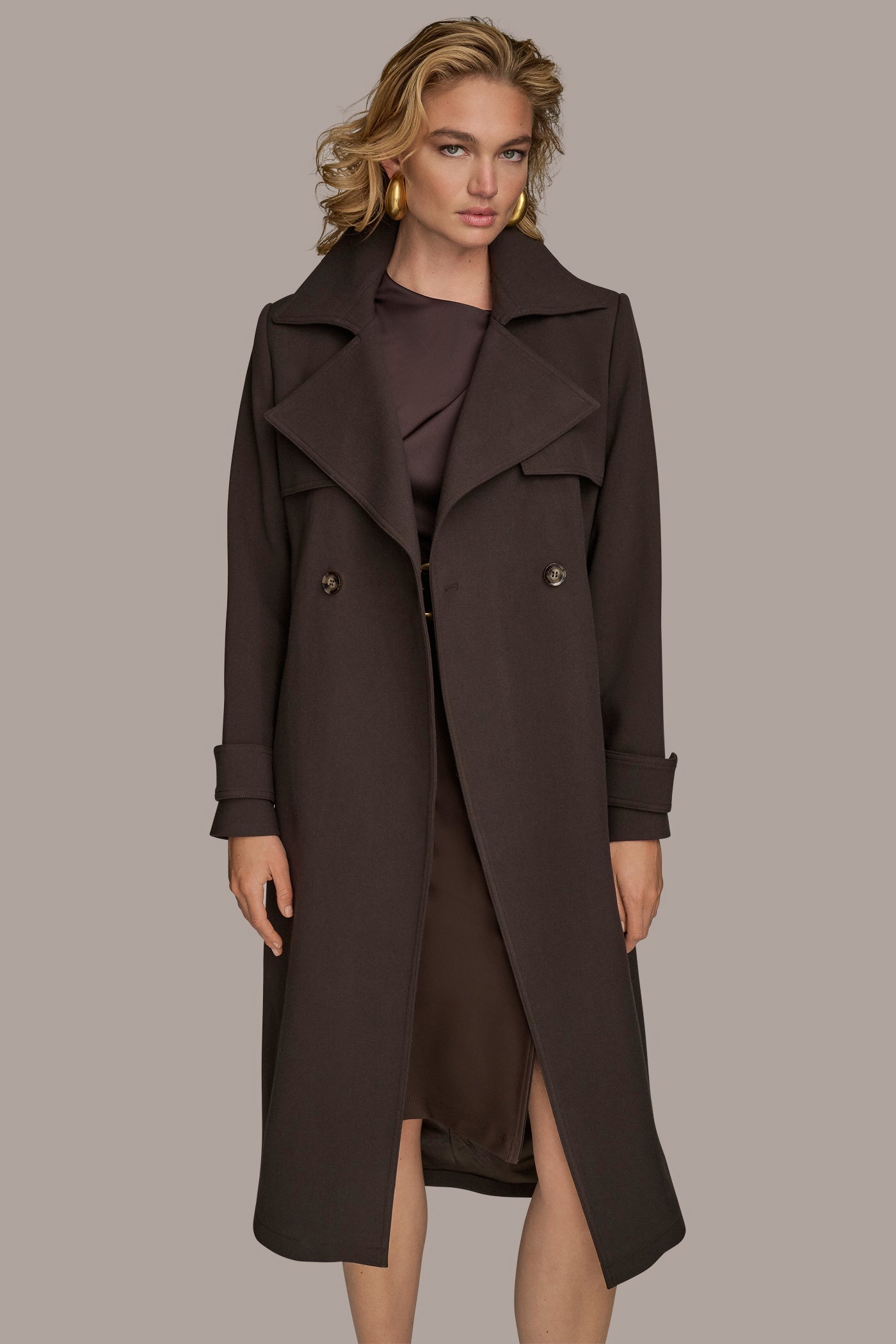 Chocolate TRENCH RAIN COAT Donna Karan