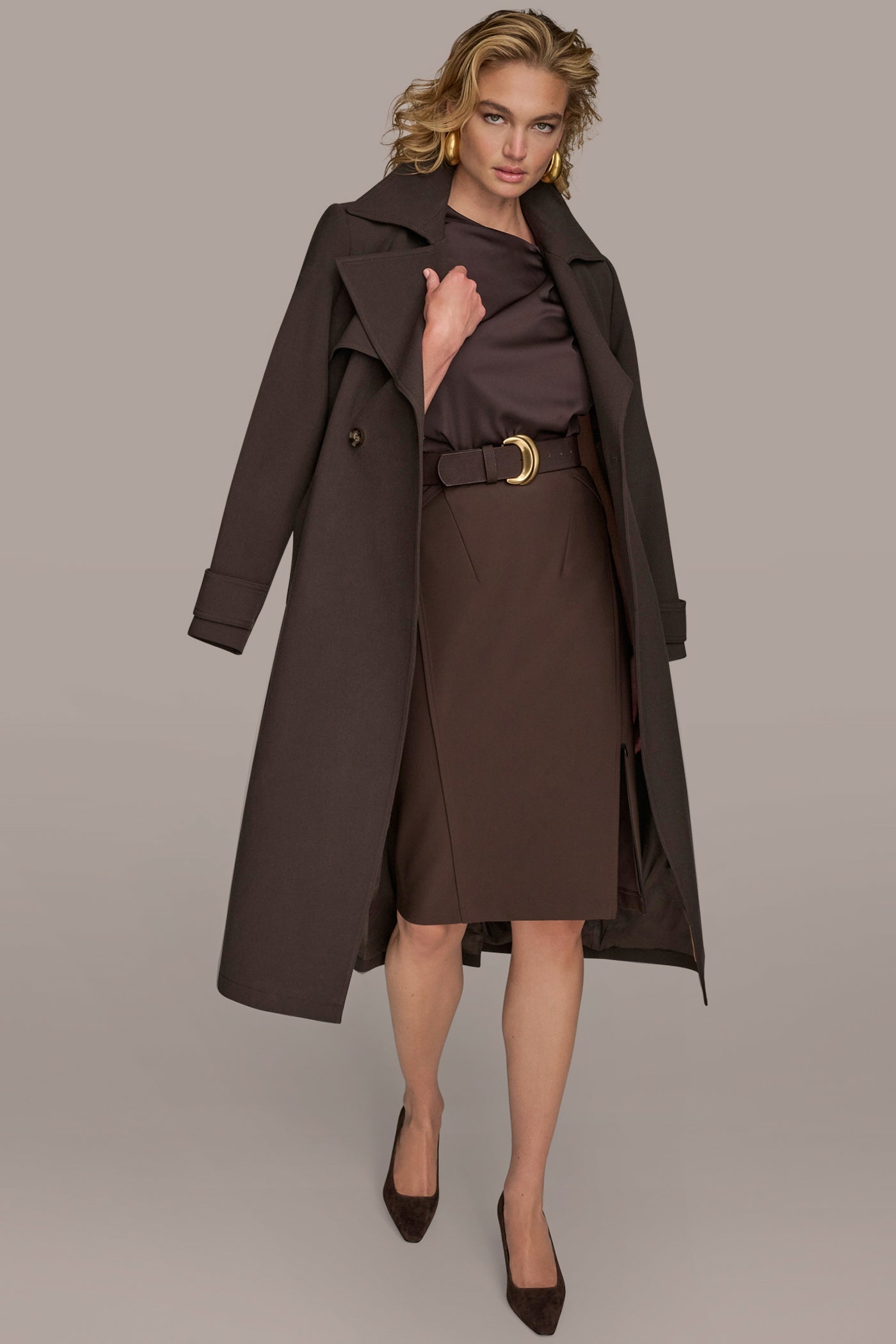 Chocolate TRENCH RAIN COAT Donna Karan
