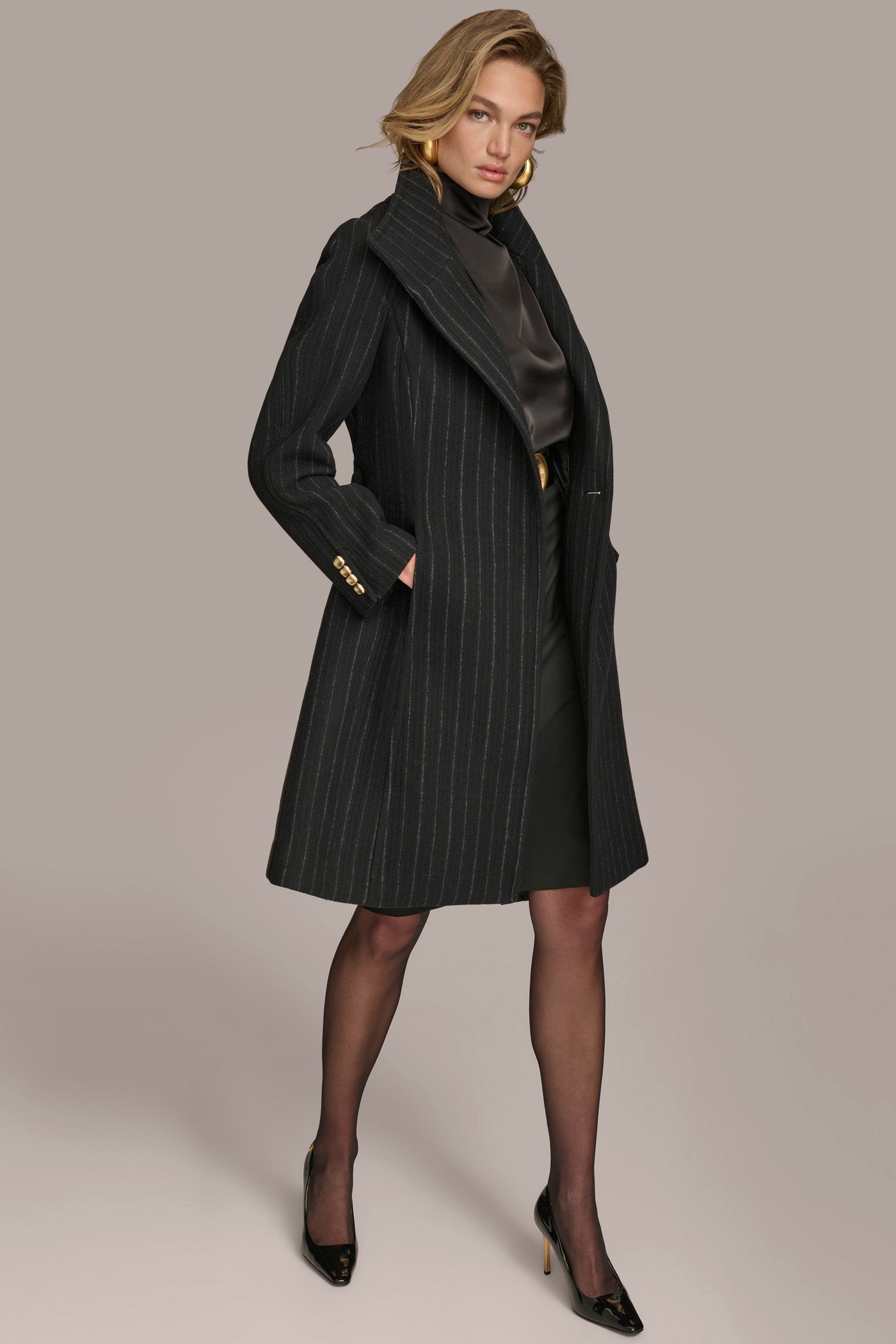 Pinstripe WOOL TRENCH COAT Donna Karan