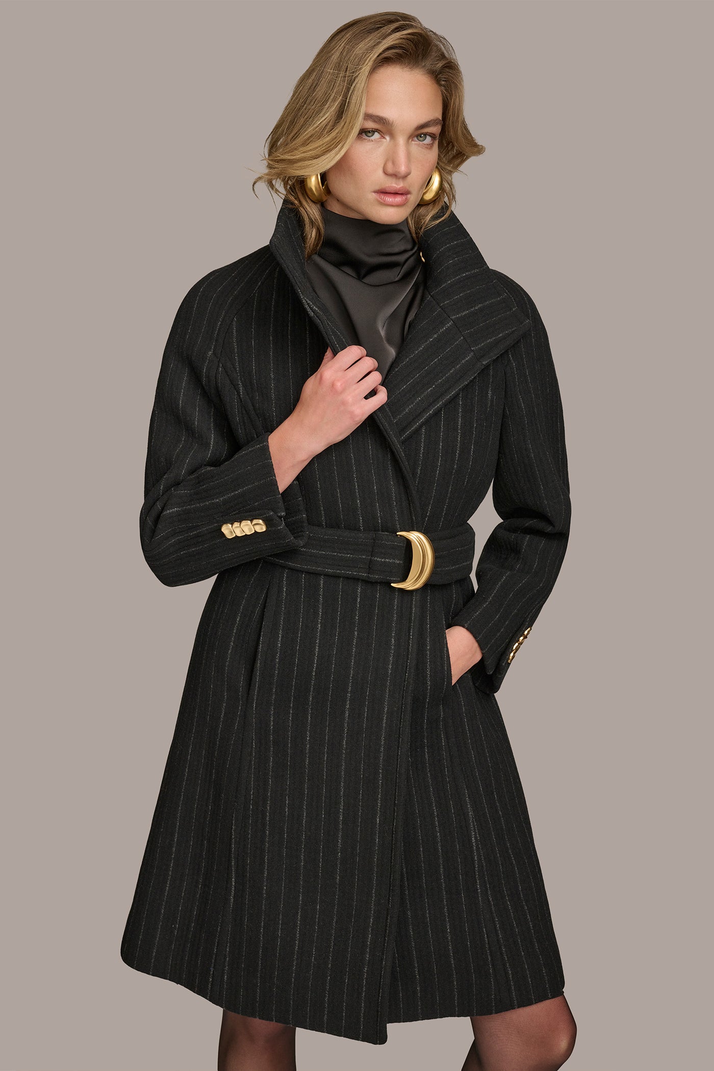 Pinstripe WOOL TRENCH COAT Donna Karan