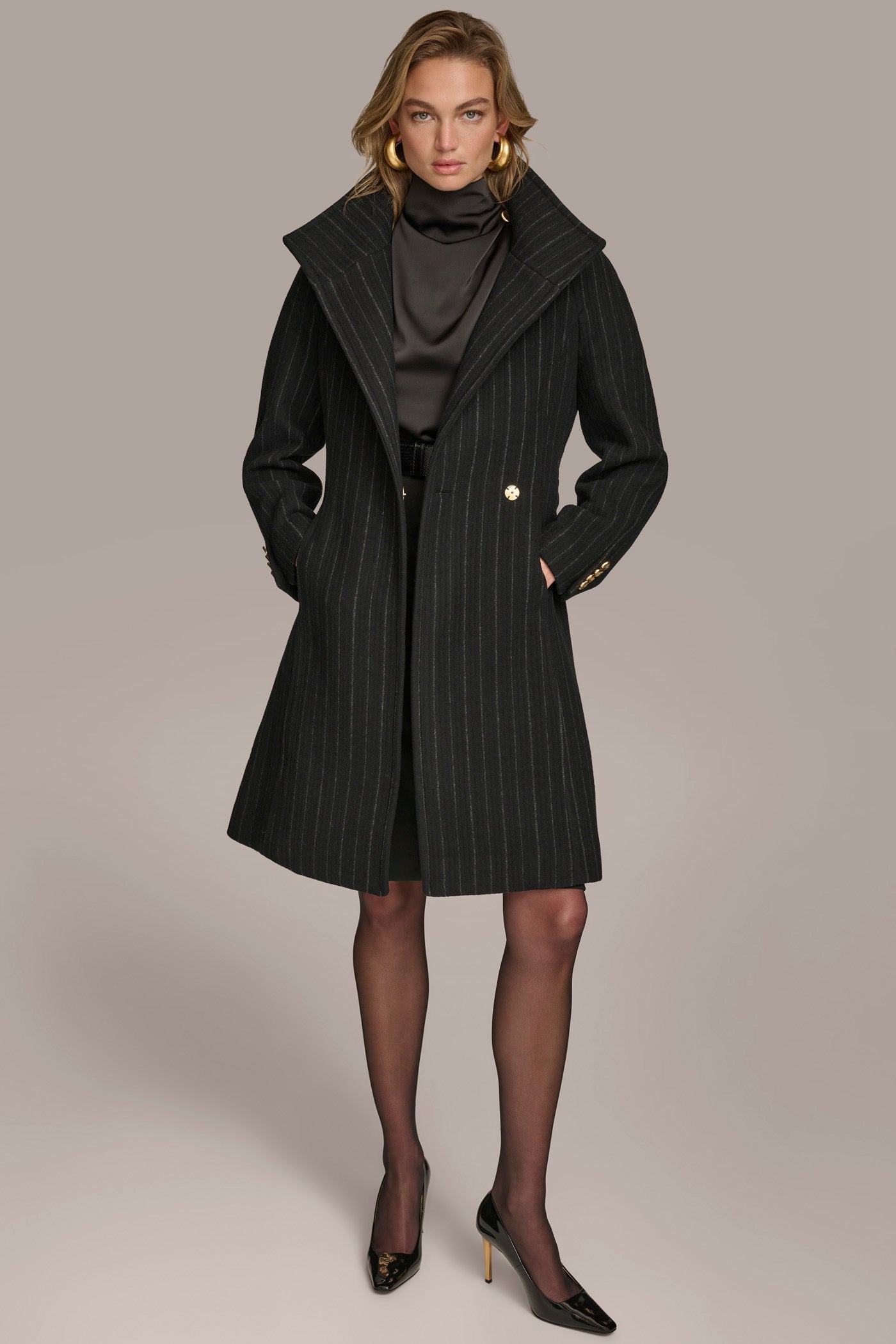 Pinstripe WOOL TRENCH COAT Donna Karan