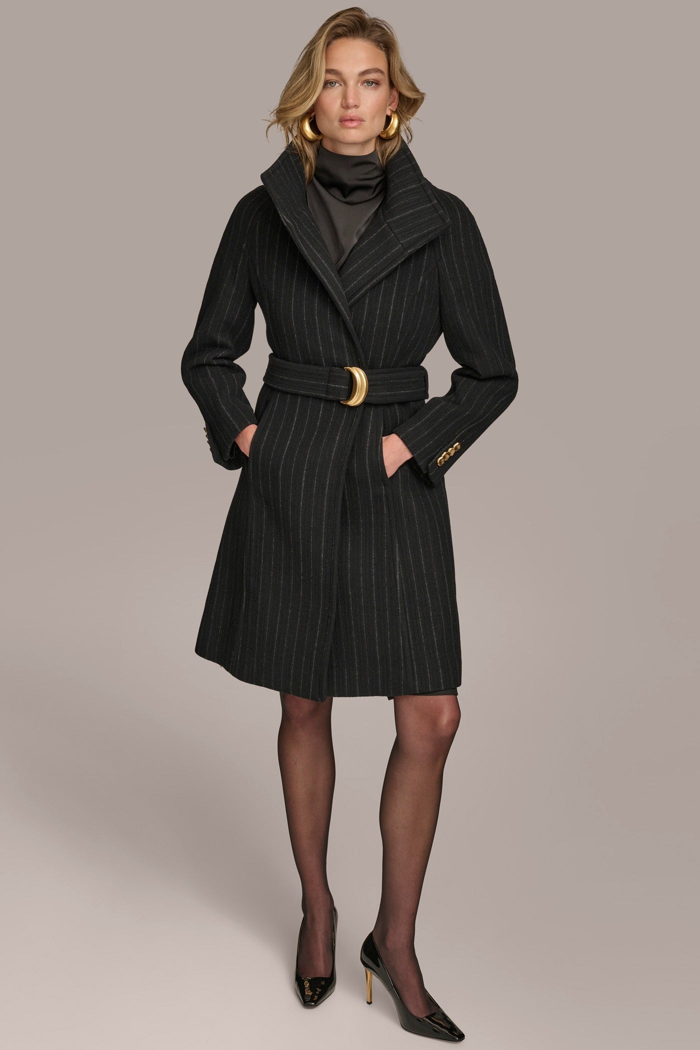 Pinstripe WOOL TRENCH COAT Donna Karan