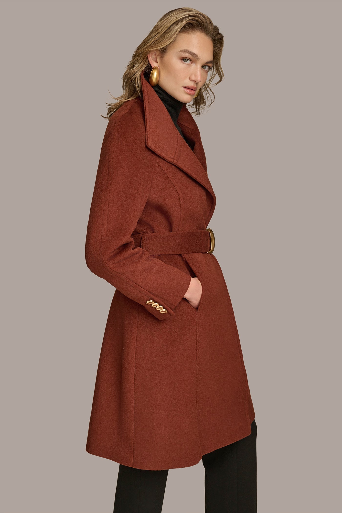 Whiskey WOOL TRENCH COAT Donna Karan