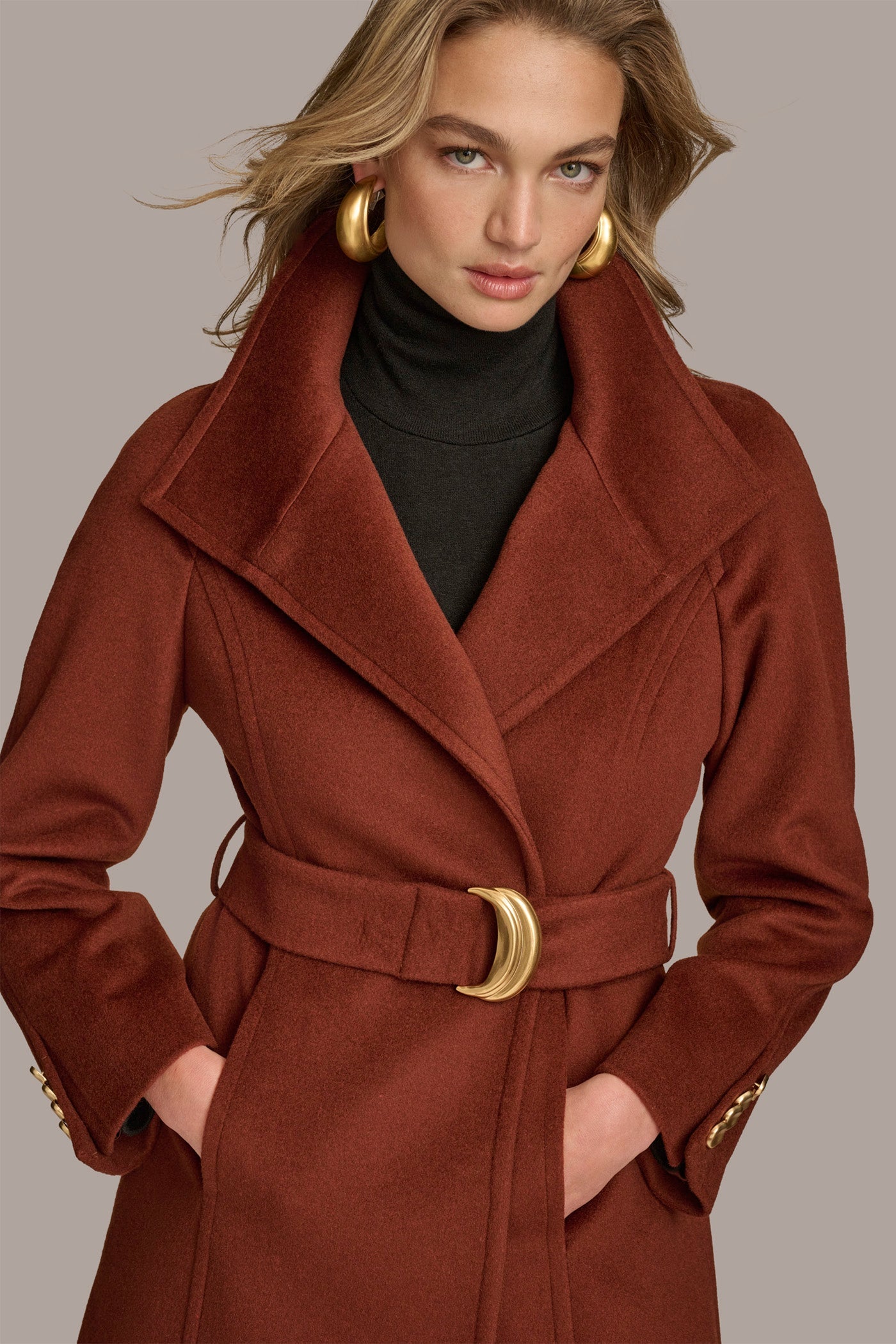 Whiskey WOOL TRENCH COAT Donna Karan