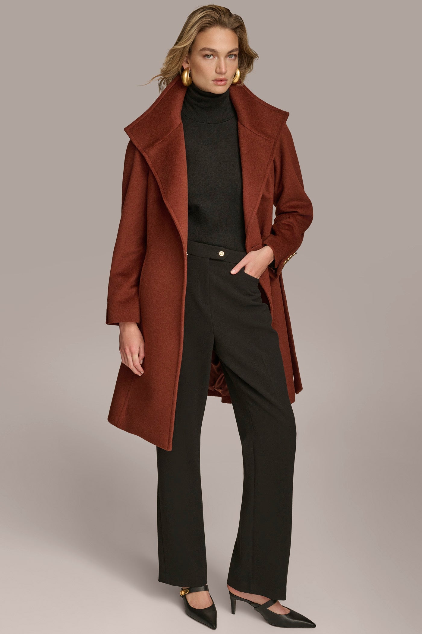Whiskey WOOL TRENCH COAT Donna Karan