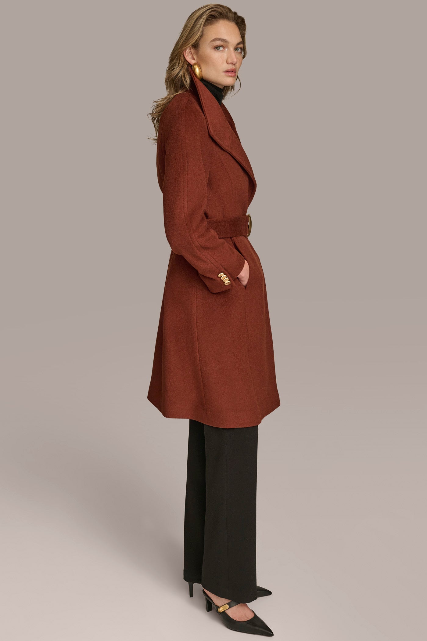 Whiskey WOOL TRENCH COAT Donna Karan