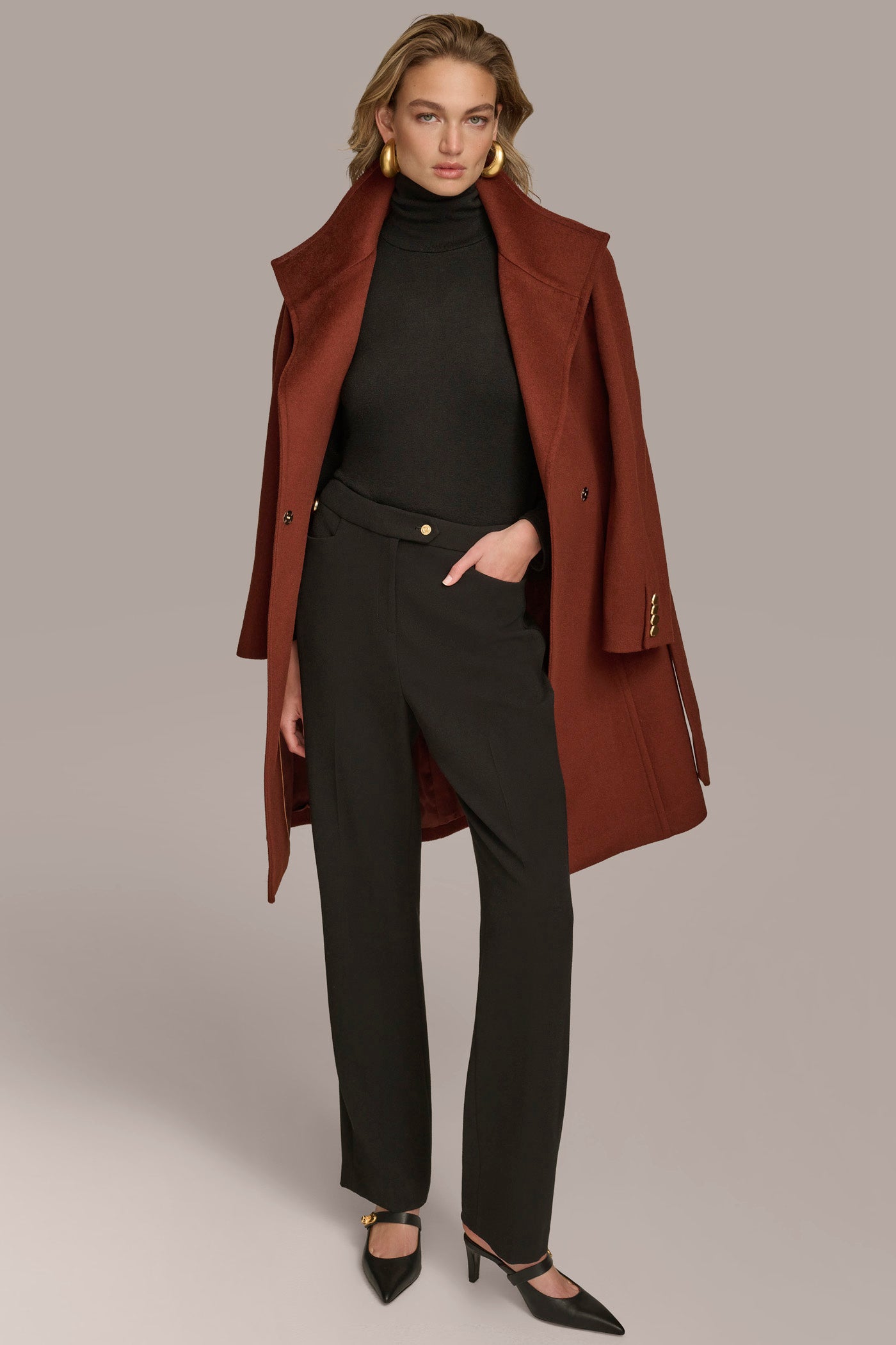 Whiskey WOOL TRENCH COAT Donna Karan