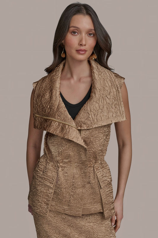 HAZELNUT TEXT ZIP FRONT VEST Donna Karan