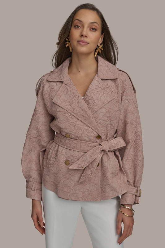 APRICOT HAZE TEXT BUTTON JACKET WITH TIE Donna Karan
